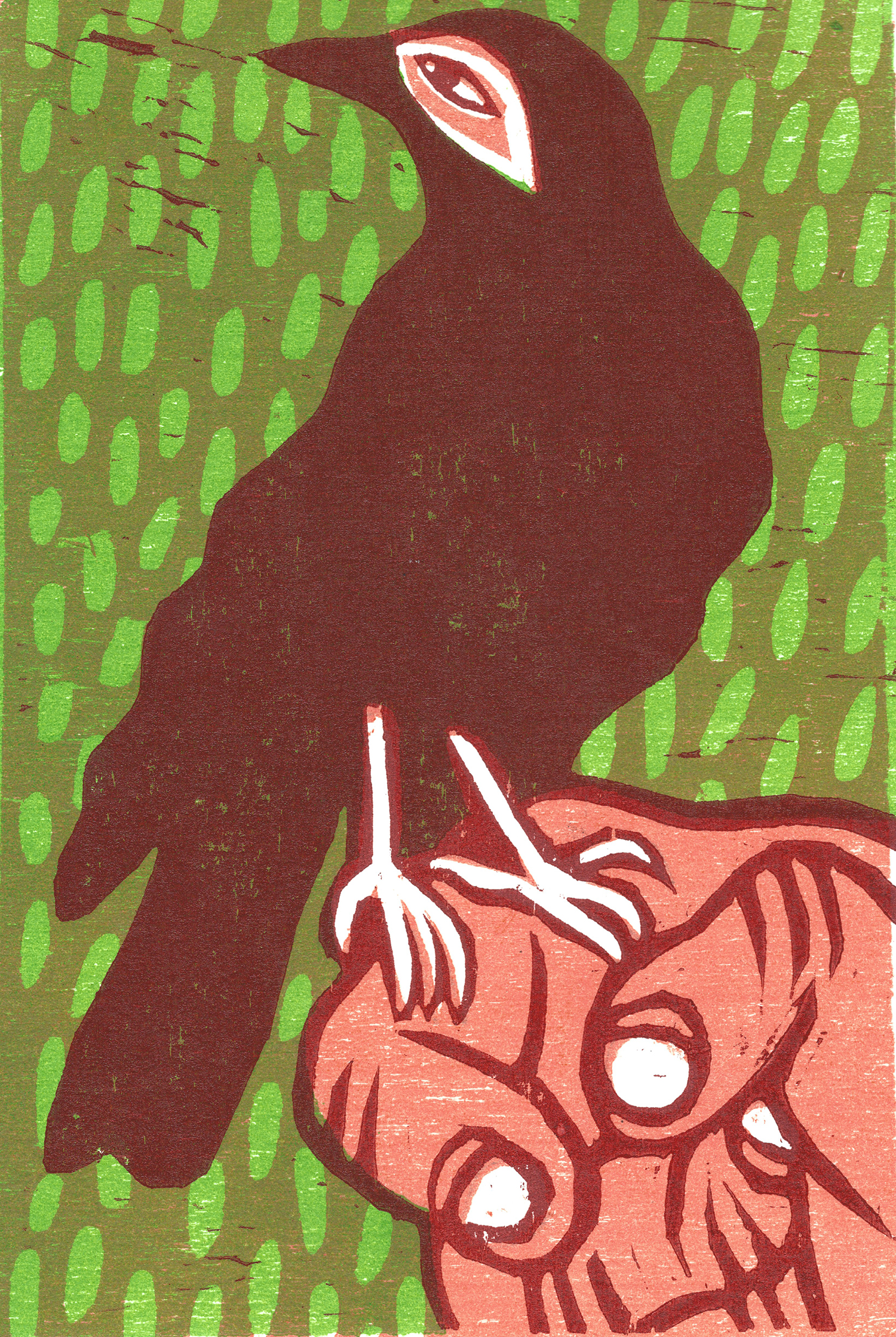 Little Birdie, three-layer woodcut