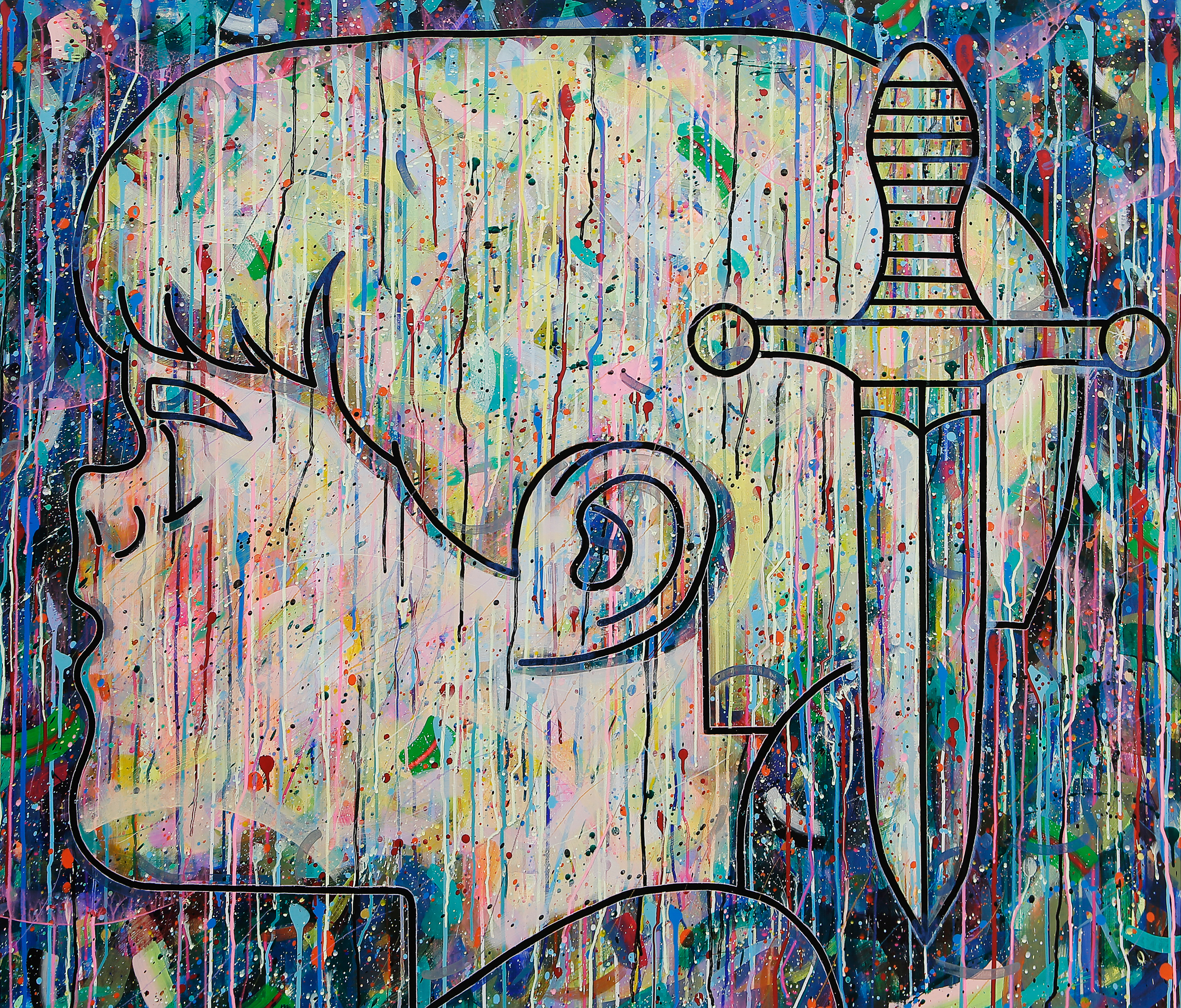 A Rusty dagger2015, 캔버스에 아크릴, 색연필, 126 x 148cm2015, acrylic and colored pencil on panel mounted paper, 126 x 148cm