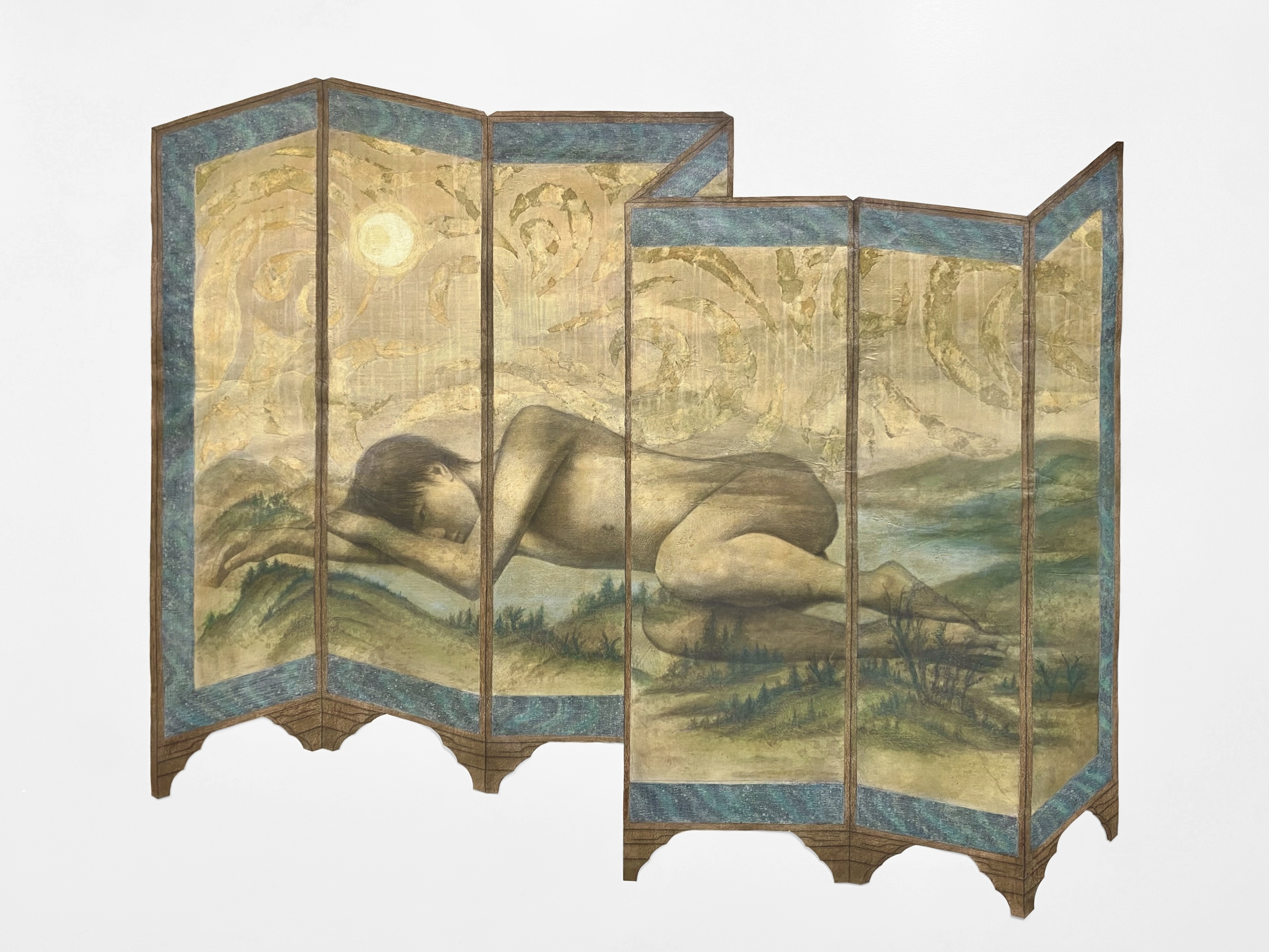 the sun sets an eternal rite, 2025, 43" x 51.5", mixed media and collage on paper