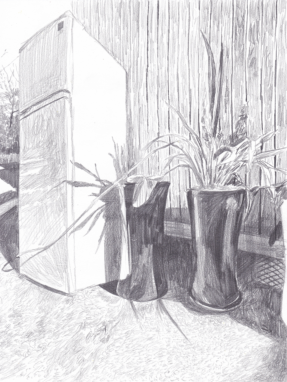 버려진 냉장고와 화분, 2022, pencil on paper, 27.9*21(cm)