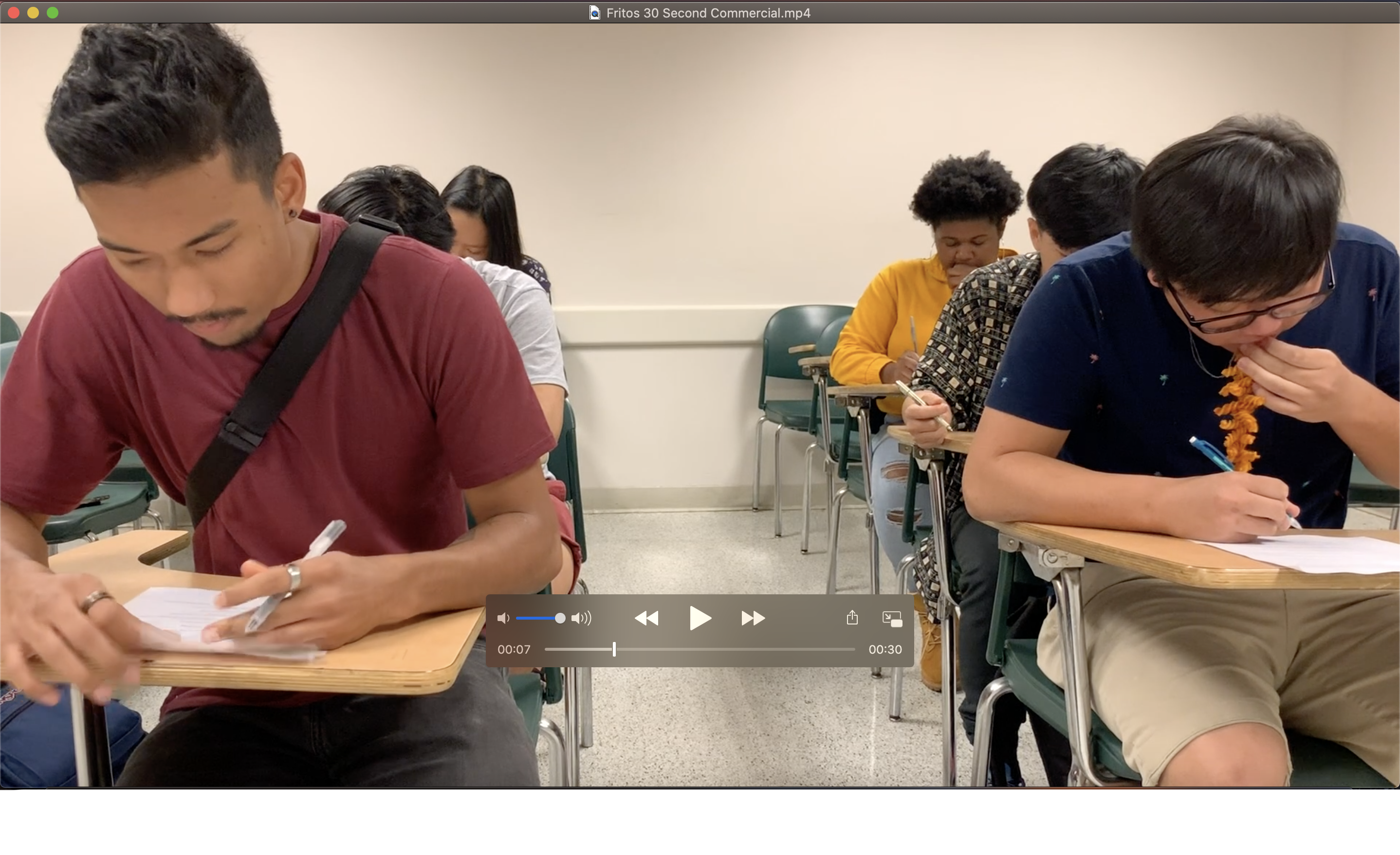 Created as&nbsp;a group project for a class in Fall 2019. The prompt was to create a 30 second commercial on Fritos Flavor Twists, but the concept could be about anything. Edited in Adobe Premiere Pro.