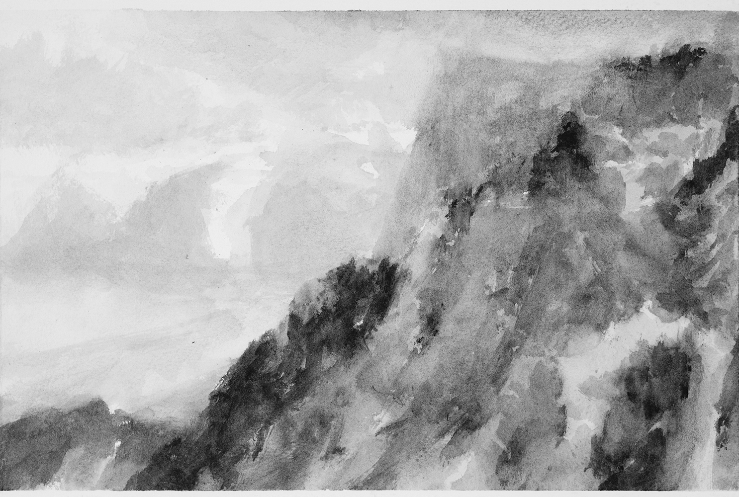 Versant, rochers, airgouache sur papier19 x 28 cm, 2023