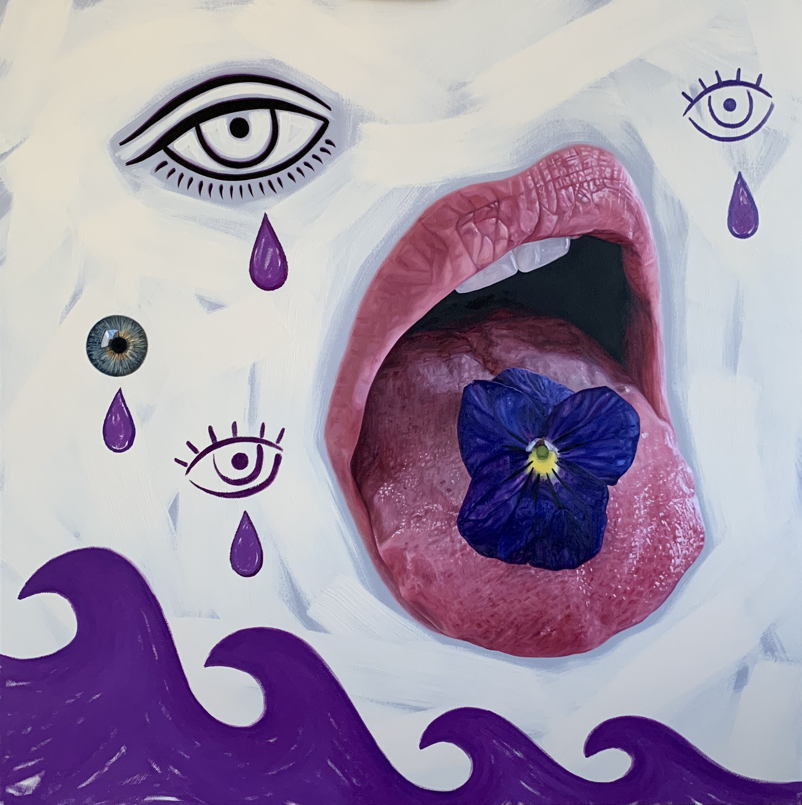 Violet Waves 2021 Acrylic, Oil and Spray Paint on Canvas 47"x47"