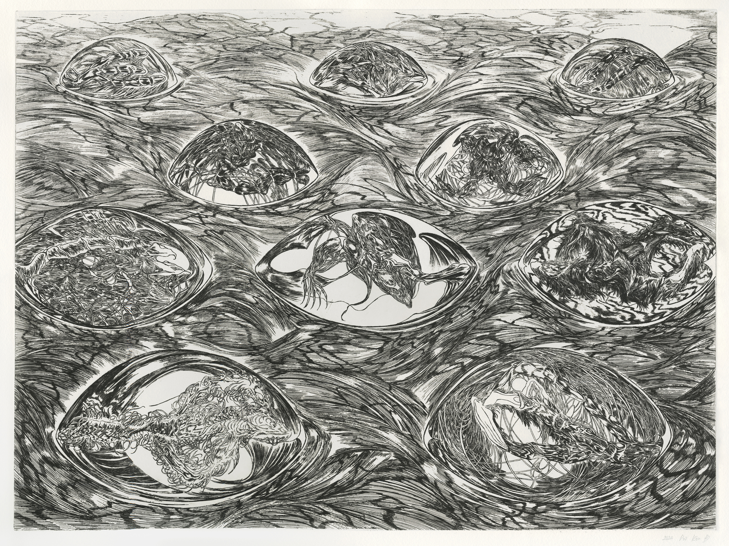 Surface (2024), etching, image size: 44.45 x 59.7 cm, 17.5 x 23.5 in / paper size: 55.9 x 78.7 cm, 22 x 31 in