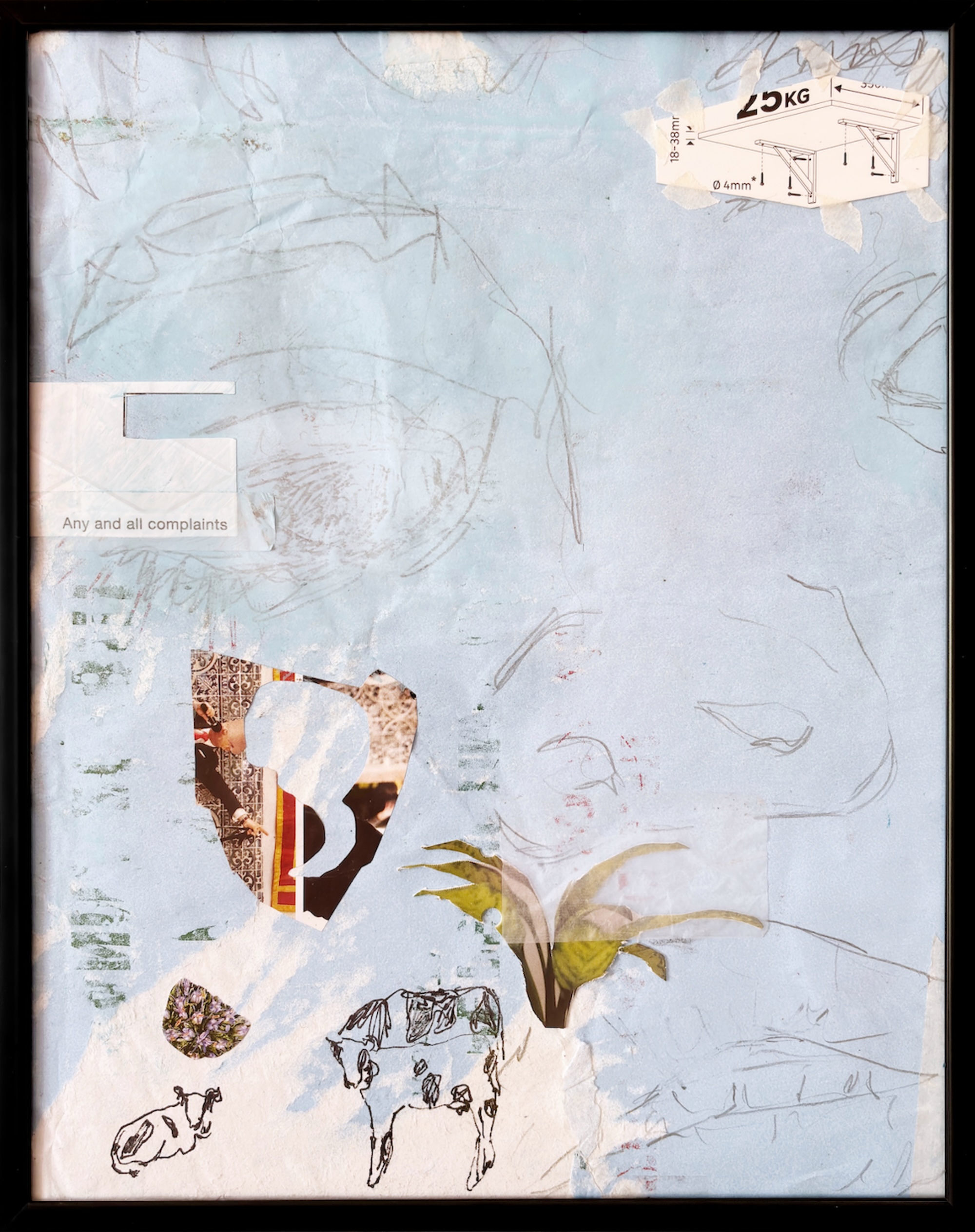 pleurer, pleuvoir, c quoi la différence ? 2, 2024magazine and paper cut-outs, collected posters, pencil, permanent markers, black metal frame w/ anti-reflective glass30x25cm