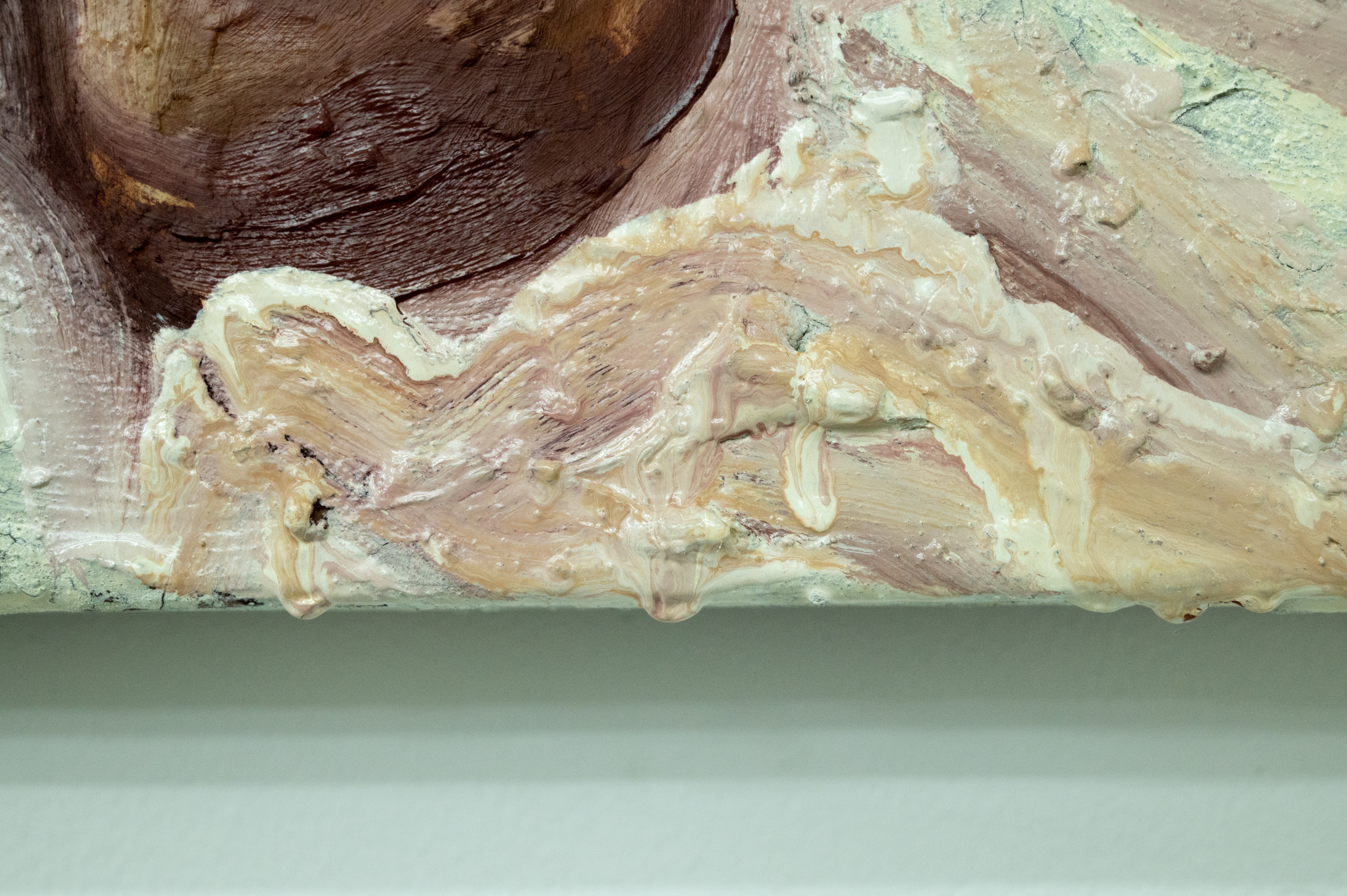 detail of painting showing dripping of white paint to represent bedsheets