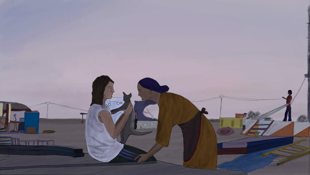 Tender moment, 2022, Pencil, ink on paper and digital coloring, 40x60cm