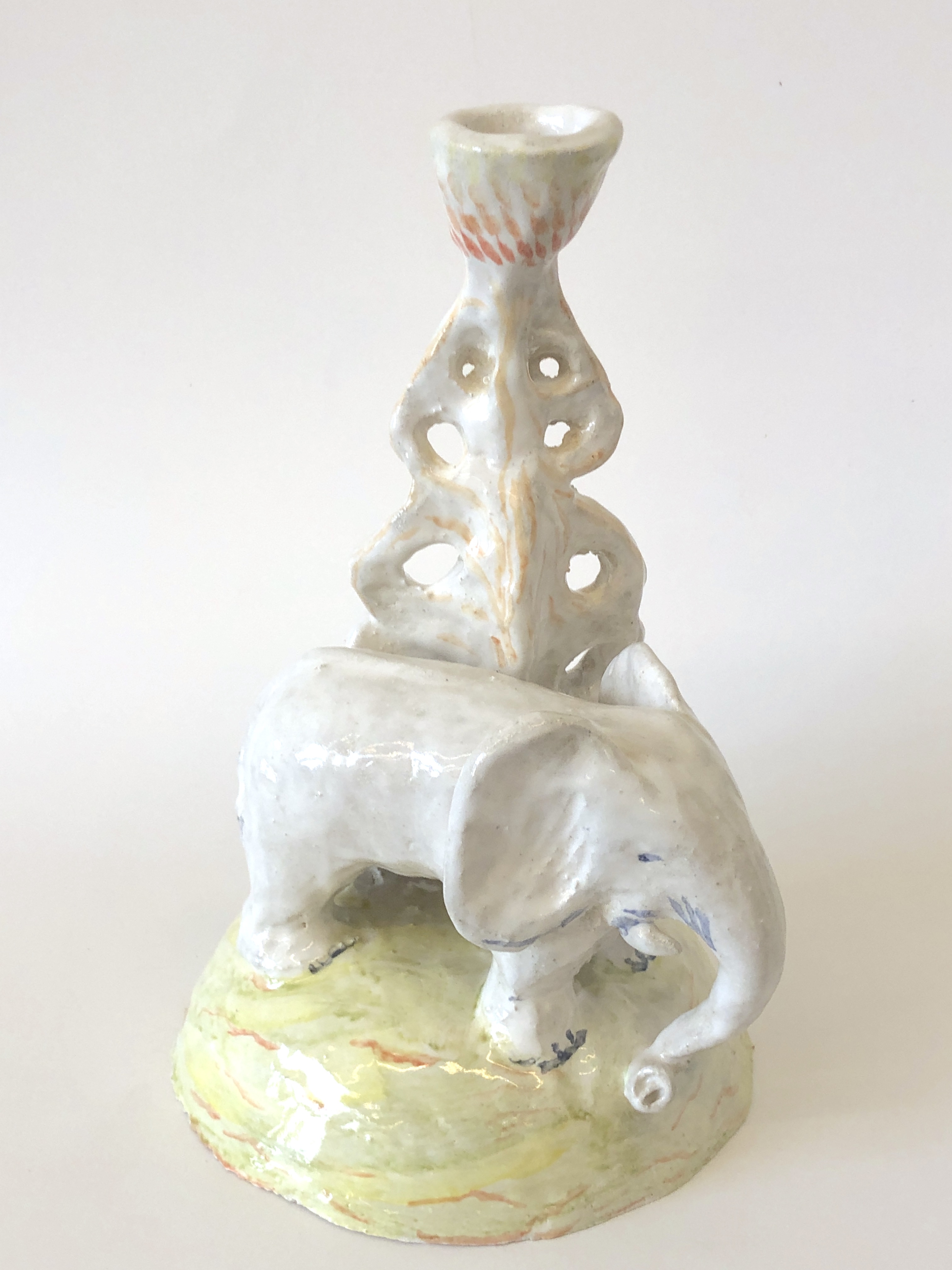 elephant candle holder, glazed stoneware
