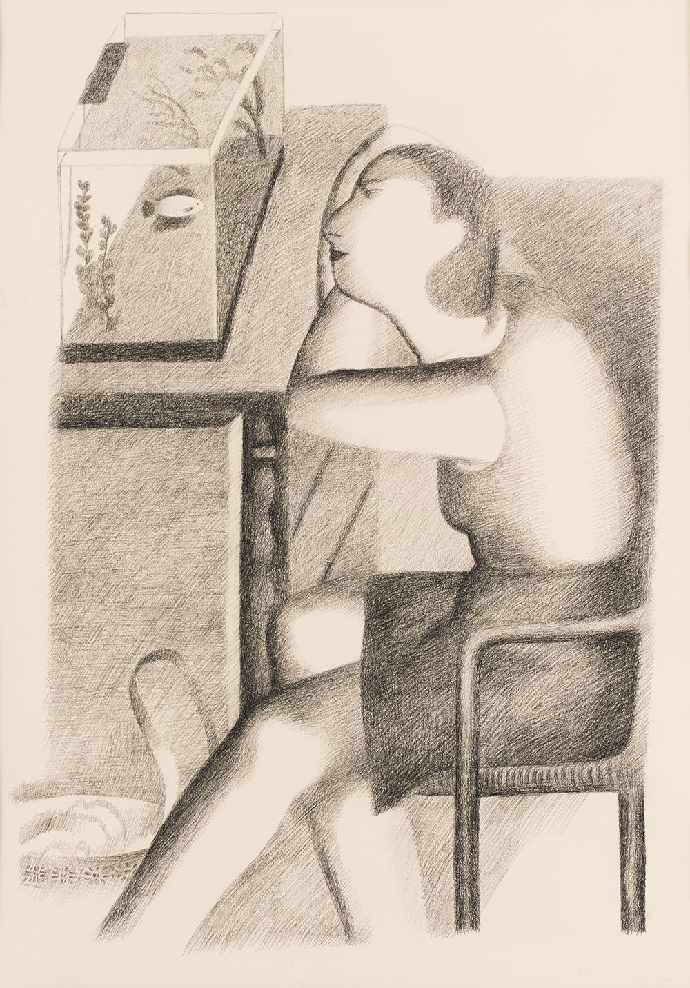 "Mulher olhando peixe", 2023, grafite sobre papel [graphite on paper]