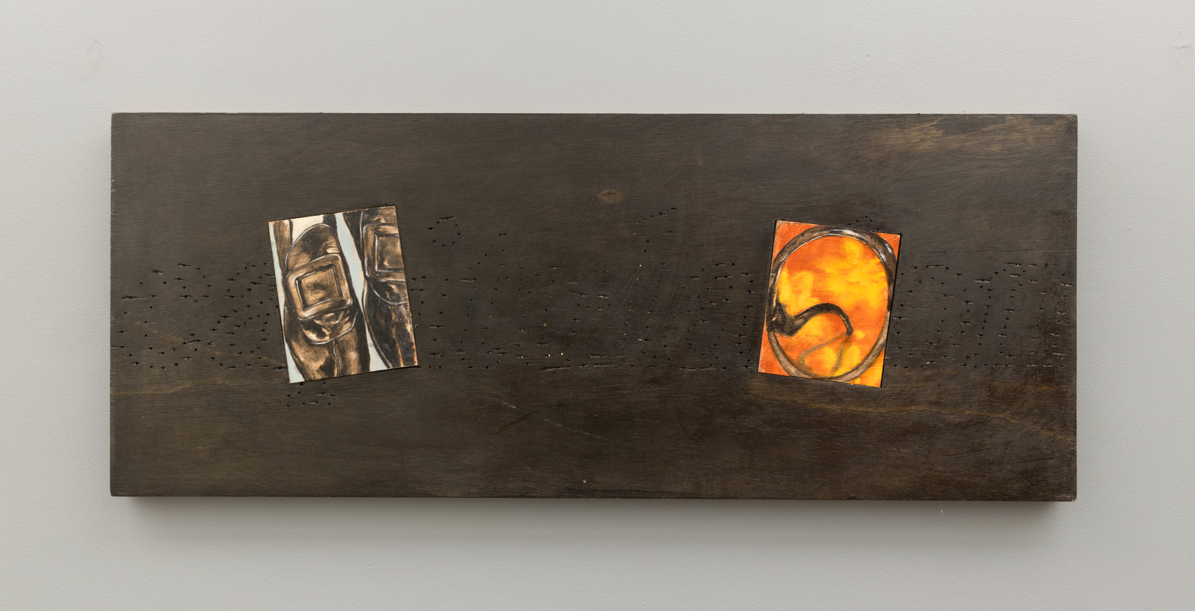 one of these things is alot like the others (capitulation,) (2024.) oil on wood, framed in wood. 48&rdquo; x 19."