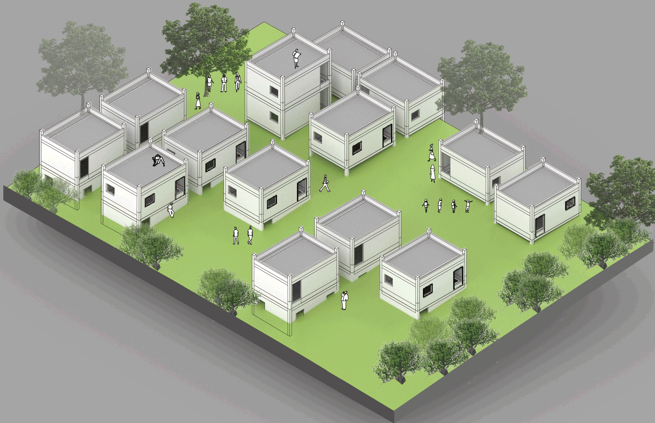 Converting the courtyards into greenscapes that also act as wetlands