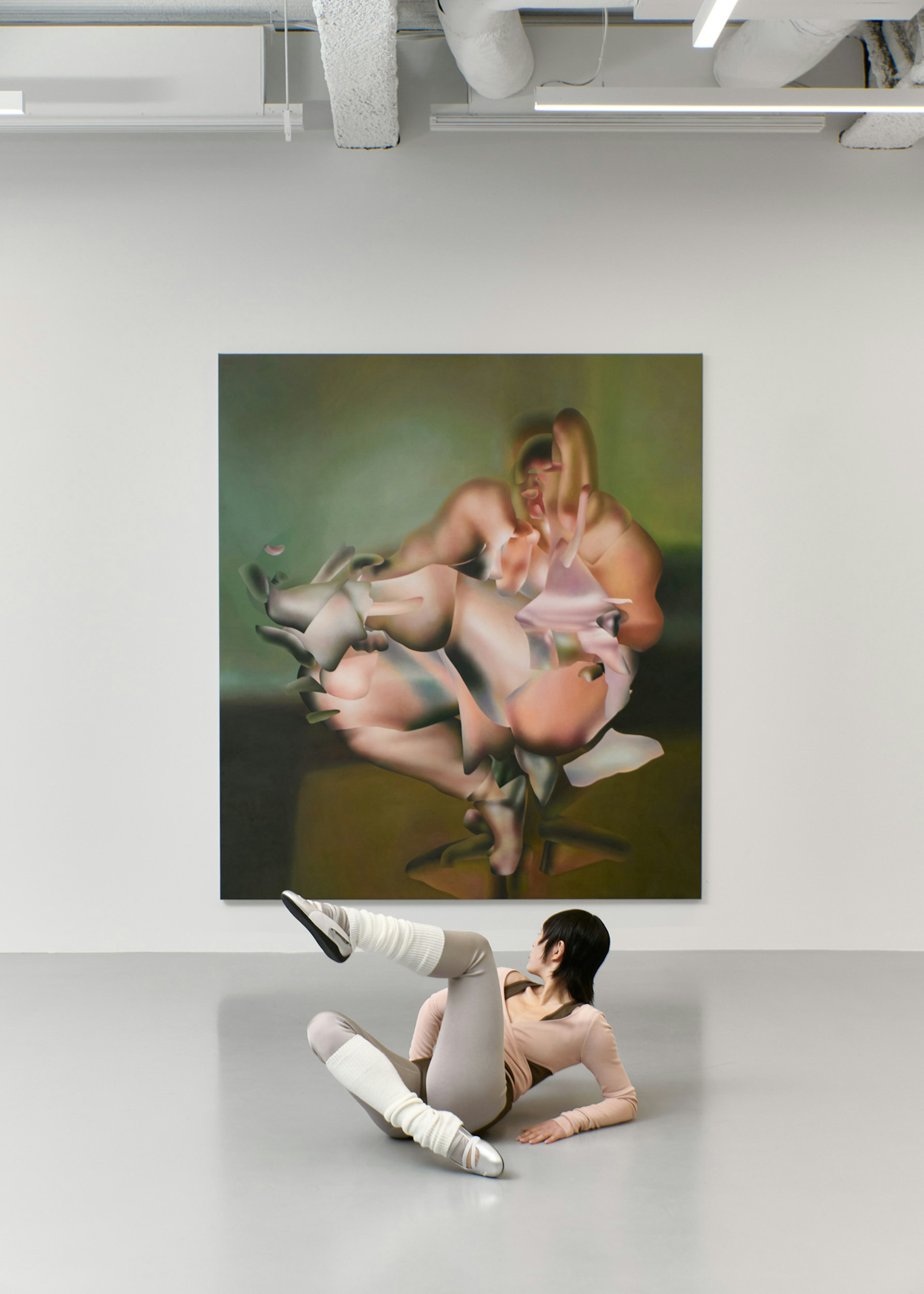 Editorial for Puss Puss Magazine feat. Patricia Zhang photographed by Theresa Marx, Pussyfooting, 2024, Oil on canvas, 87 × 77 in | 221 × 195.6 cm