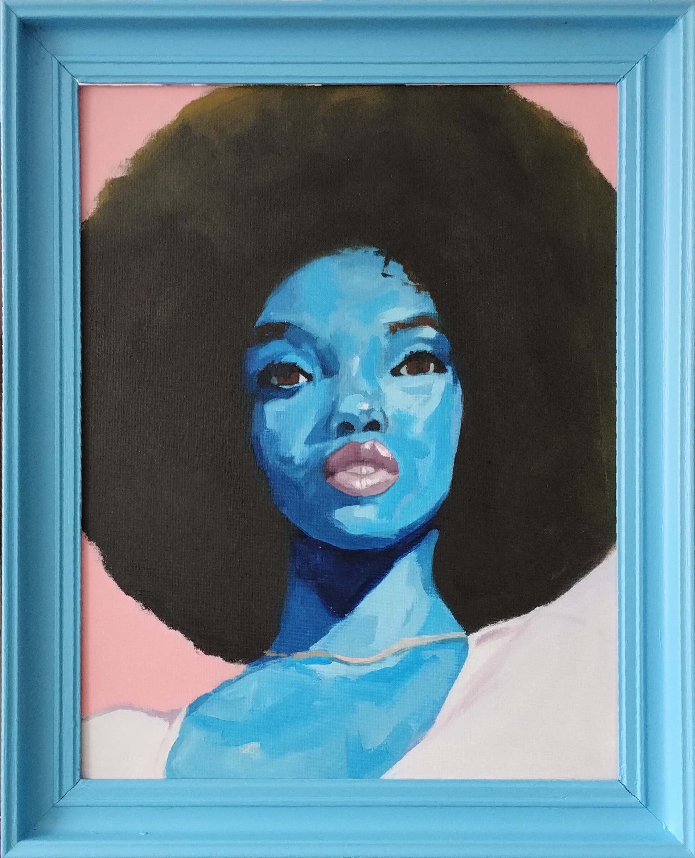 Blue Tanarelle - 40cm x 35cm - oil on board with blue frame