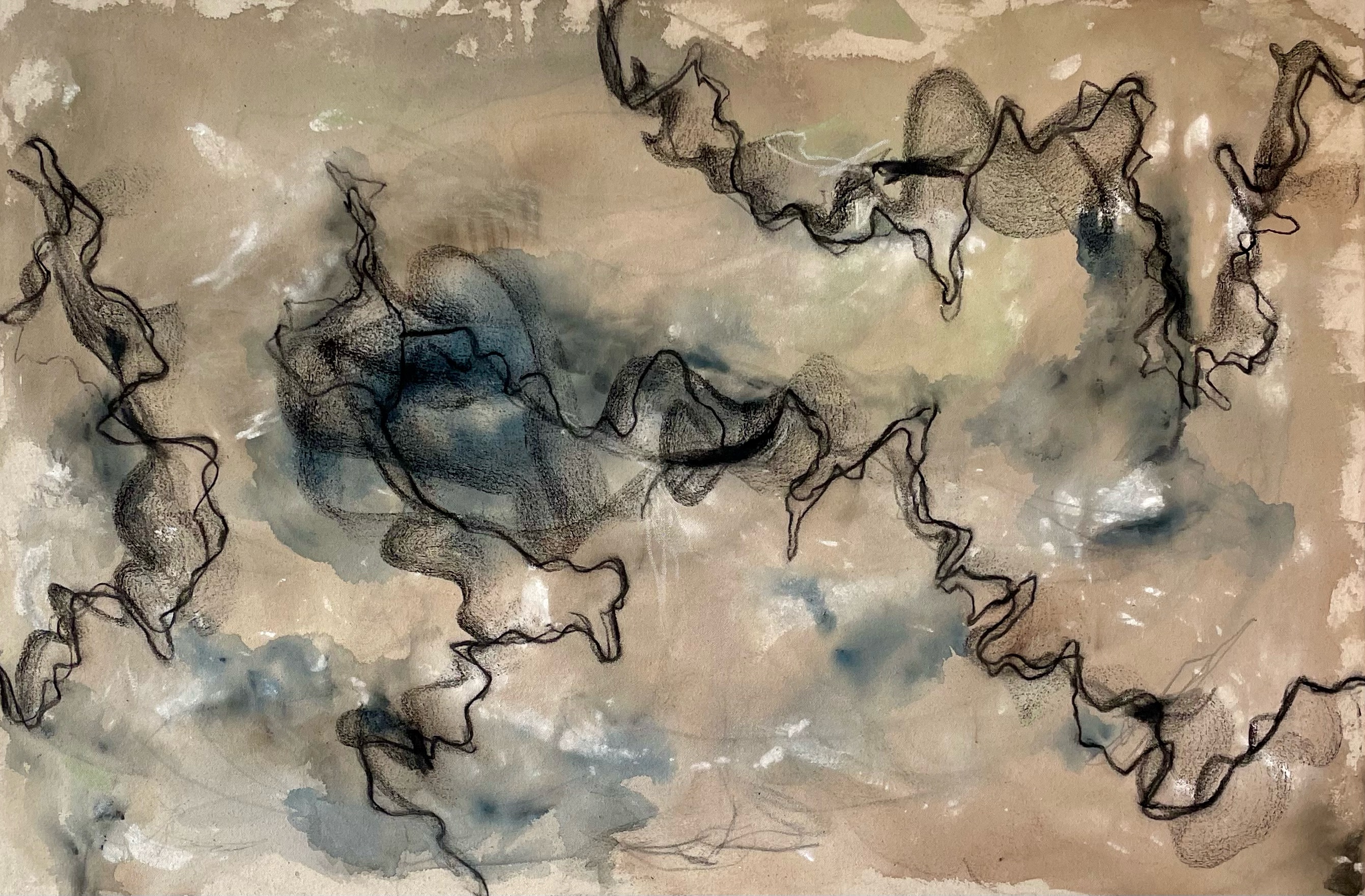 'something restless', 2022, 24x36in, acrylic and charcoal on canvas