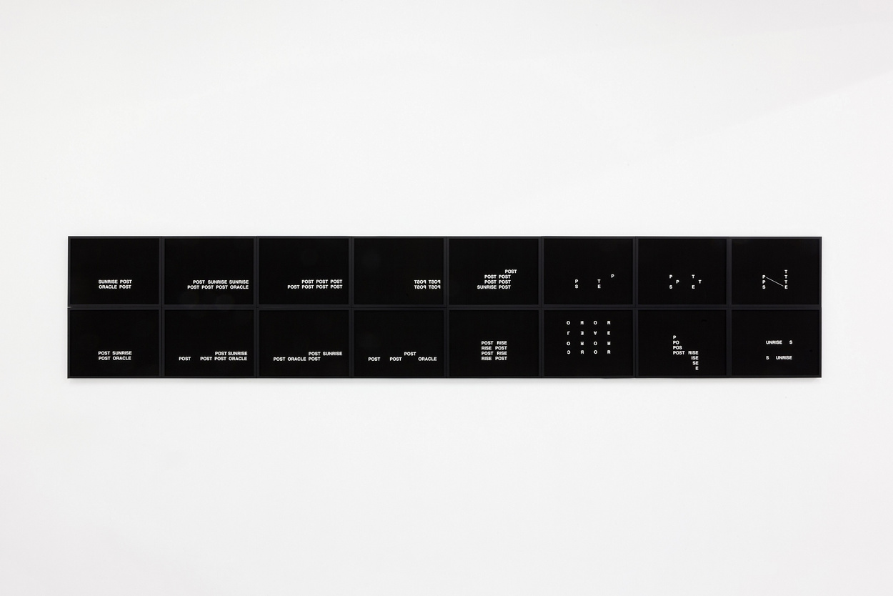 Post Sunrise, Post Oracle, installation view. 16 Lambda prints in artist frames, each 24 x 33 x 3 cm, overall dimensions variable.