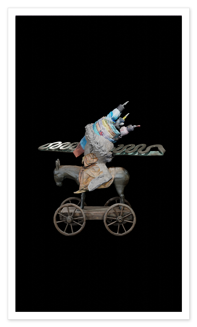 No.027  Donkey QuixoteEdition 1Our path into the future is lead by an icon for creativity, always nodding to the past but traveling onward into the great unknown. Our icon wares a crown of airbrush paint, riding a donkey on the path, solid but not too slow, our donkey has wheels ;) . The destination is the focus, pin up your hair and get to work.