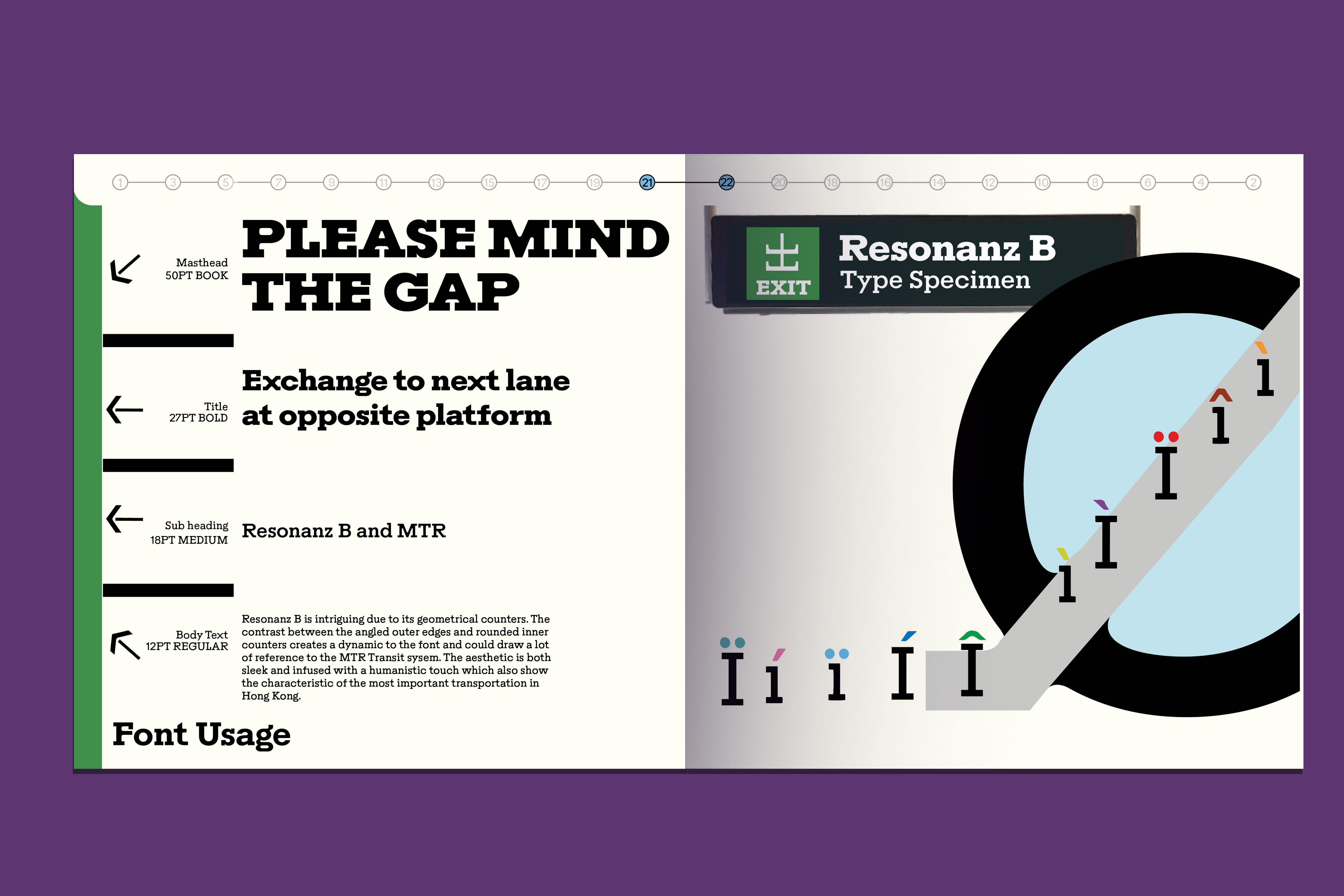 Resonanz B Type specimen - Font usage and ending page