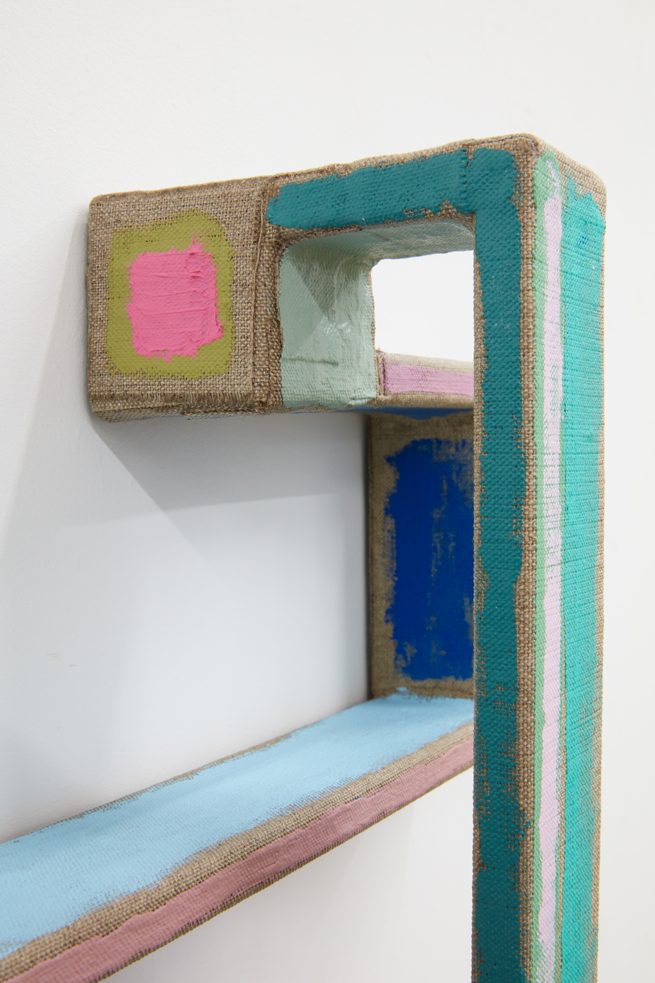 Utterance 5, 2019 (Detail view)Mild steel, Belgian linen, acrylic paint13" x 18 &sup1;&frasl;₄" x 4 &sup1;&frasl;₂"