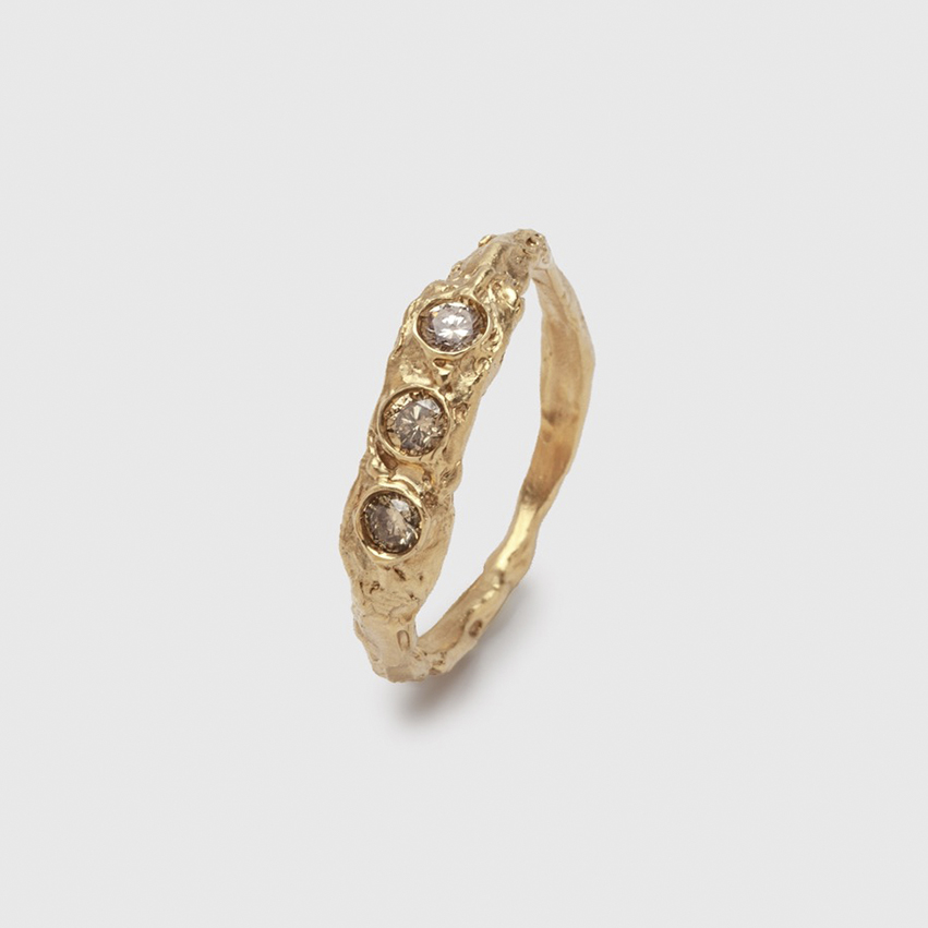 Solid fairtrade 18ct gold with antique champagne diamonds