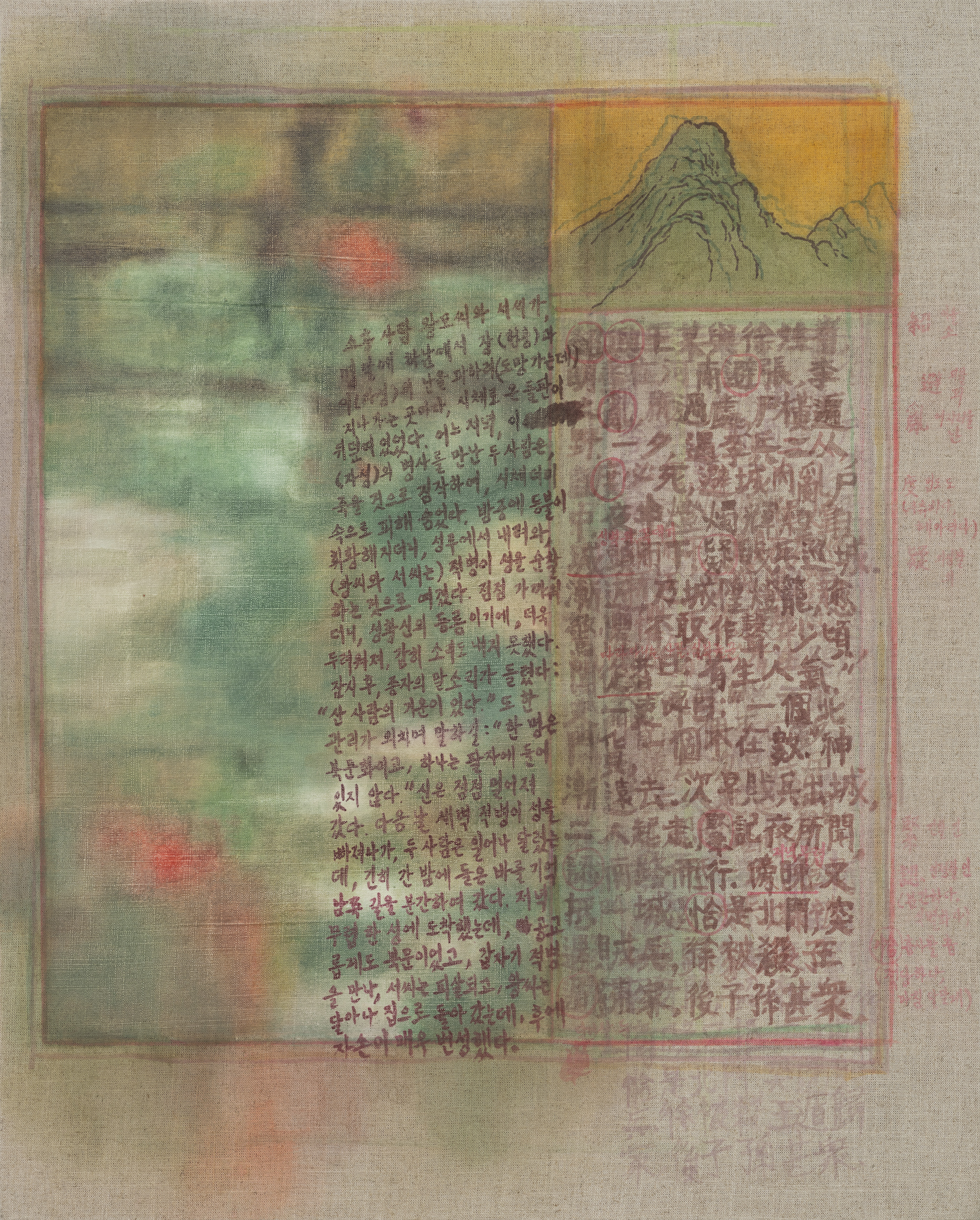 왕씨와 서씨의 엇갈린 운명 Two different fates / 2025 / watercolor, oil on linen / 91x73cm