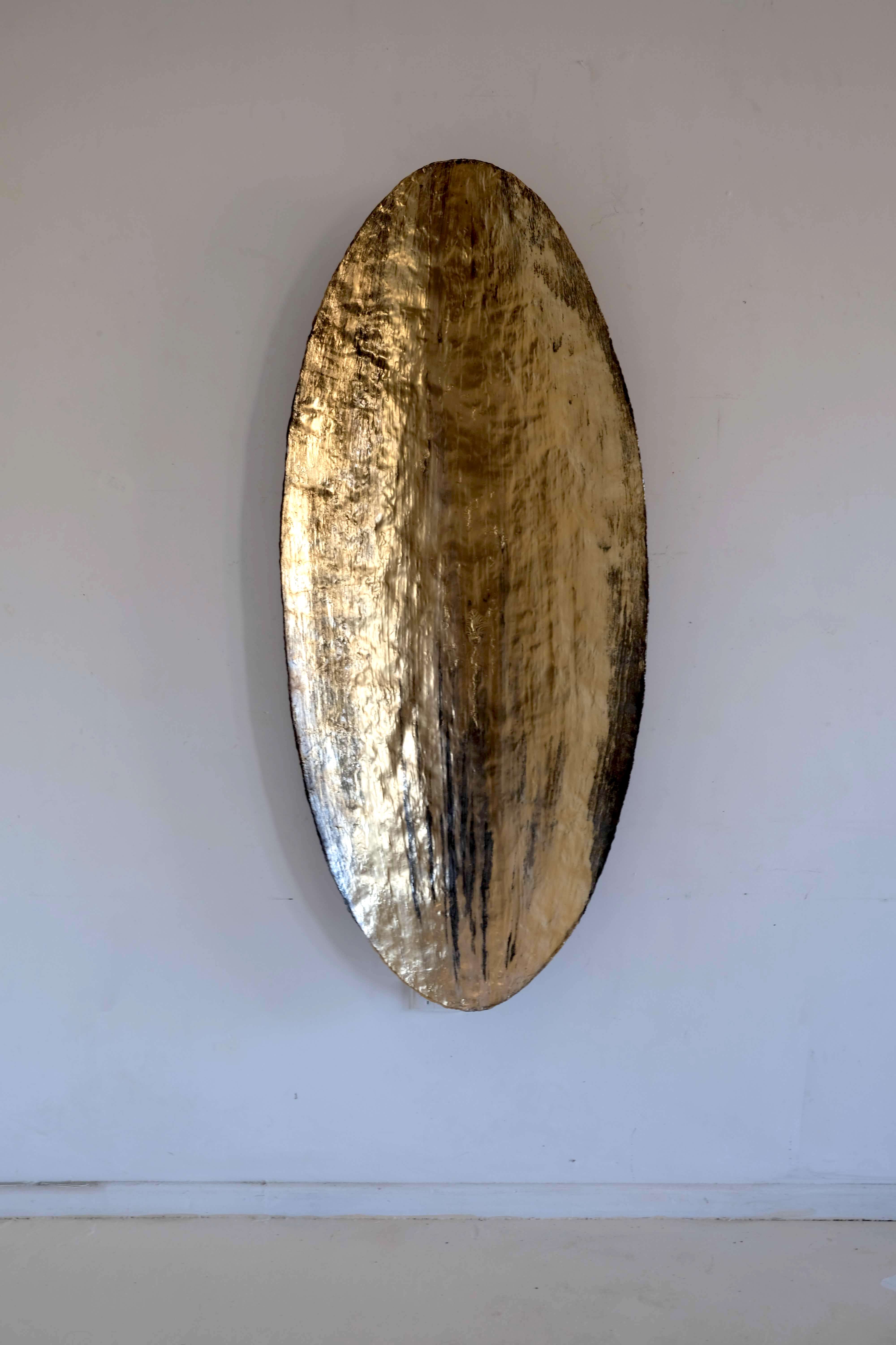 Pale morning moon. 10,035 days, Pit 2, The living desert Broken Hill. Moulded enamel, polished aluminium/copper pigment, synthetic polymer, csm, gypsum, timber, stainless steel and aluminium. 170x74x14cm 2019