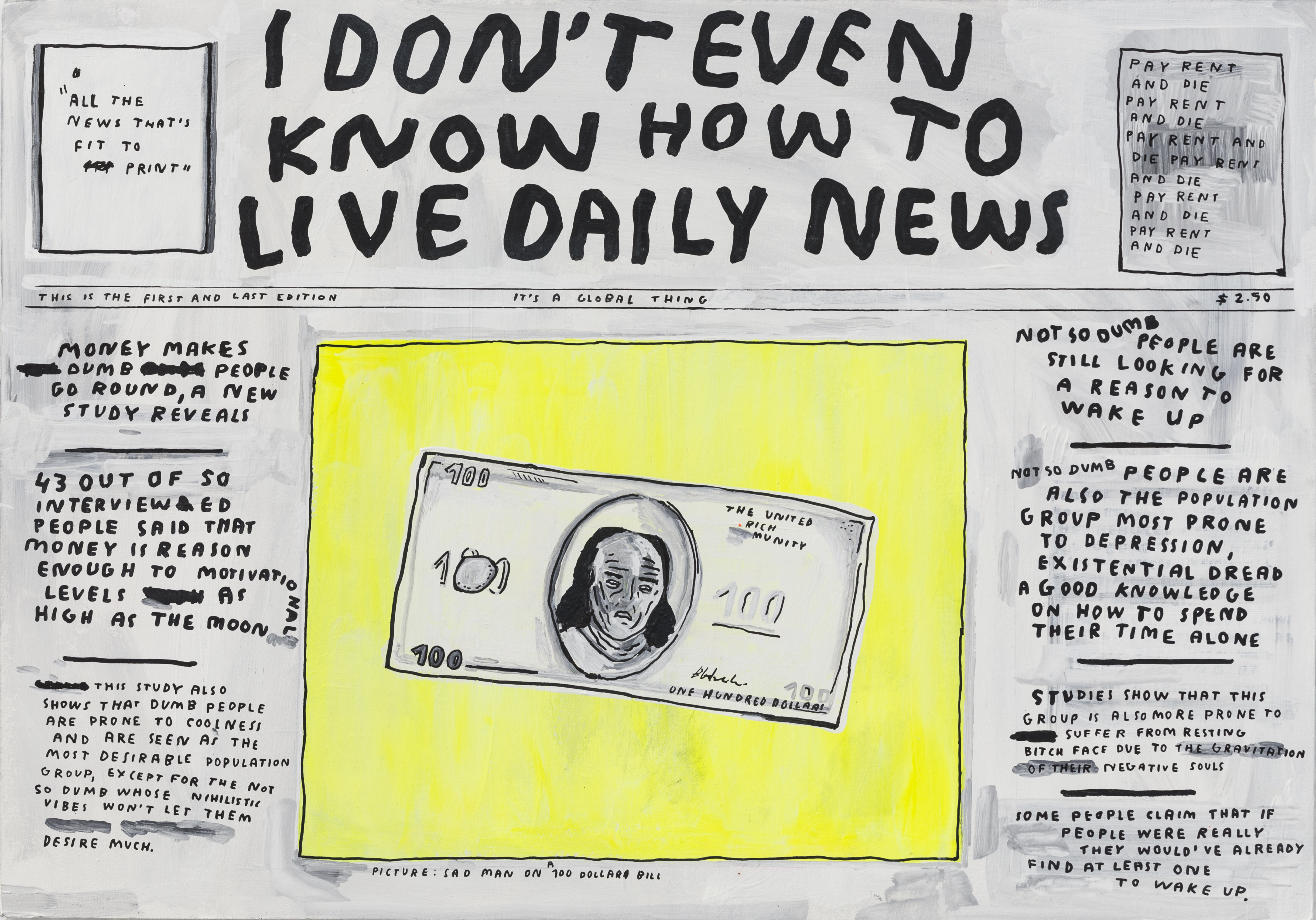 Newsflash series. 2018 Acrylic on pressed cardboard