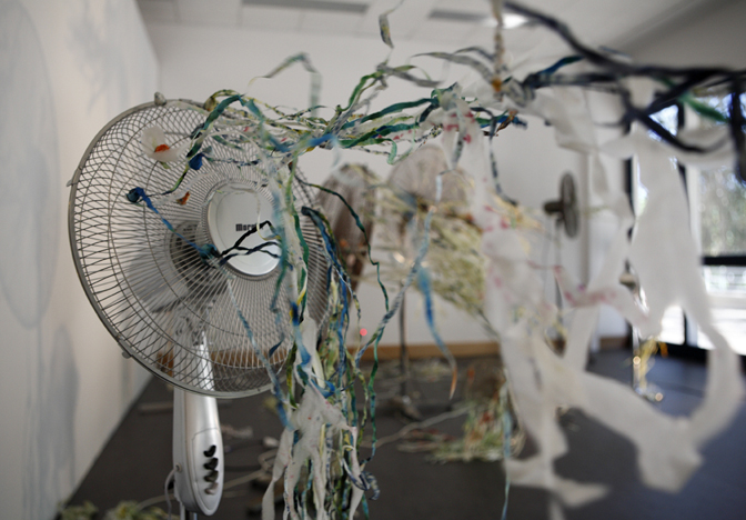 The installation view of 'Territory Time' at Chan contemporary art space, Darwin. Photography by Darwin Film Association.