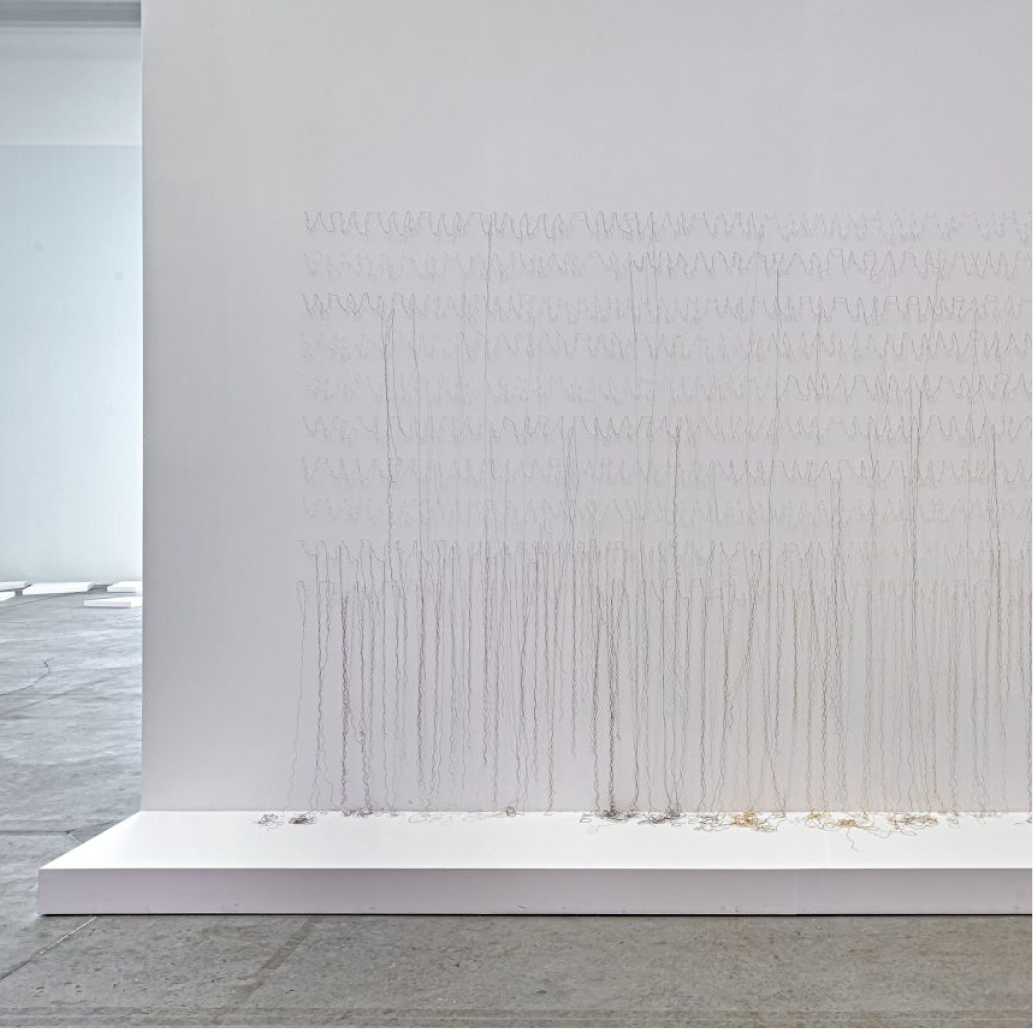 Sonya Kelliher-Combs, Shedding Skin. 2022, Steel Needles, Nylon and Thread. The Power Plant, Toronto. Photo: Toni Hafkenscheid