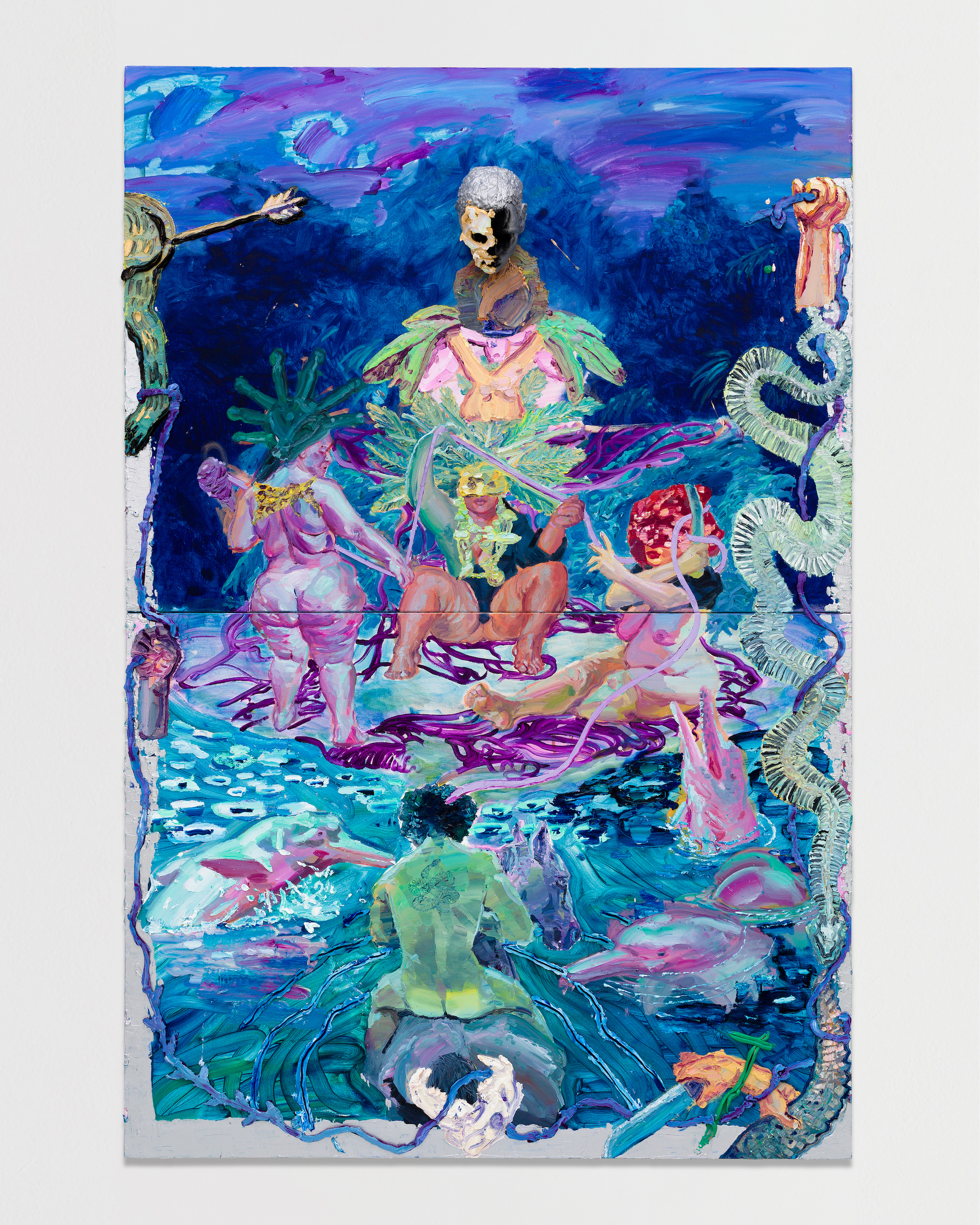 Thiago Martins de Melo, 'Moiras do Rio Preguiças', 2019, óleo, spray, resina de poliéster e poliuretano sobre tela, 241 x 160,5 x 22,5 cm