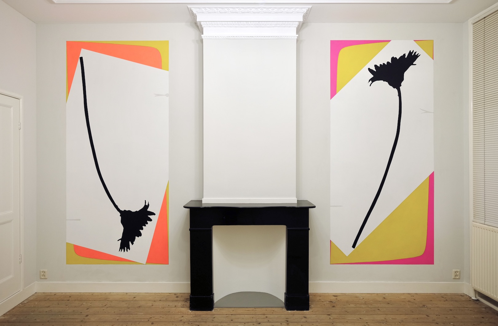 As ensembles go by, no. 7.     ‘Repositioning’ (a reconstruction together with trusted friends), 2025, acrylic and pencil on wall, each 250 x 115 cm.