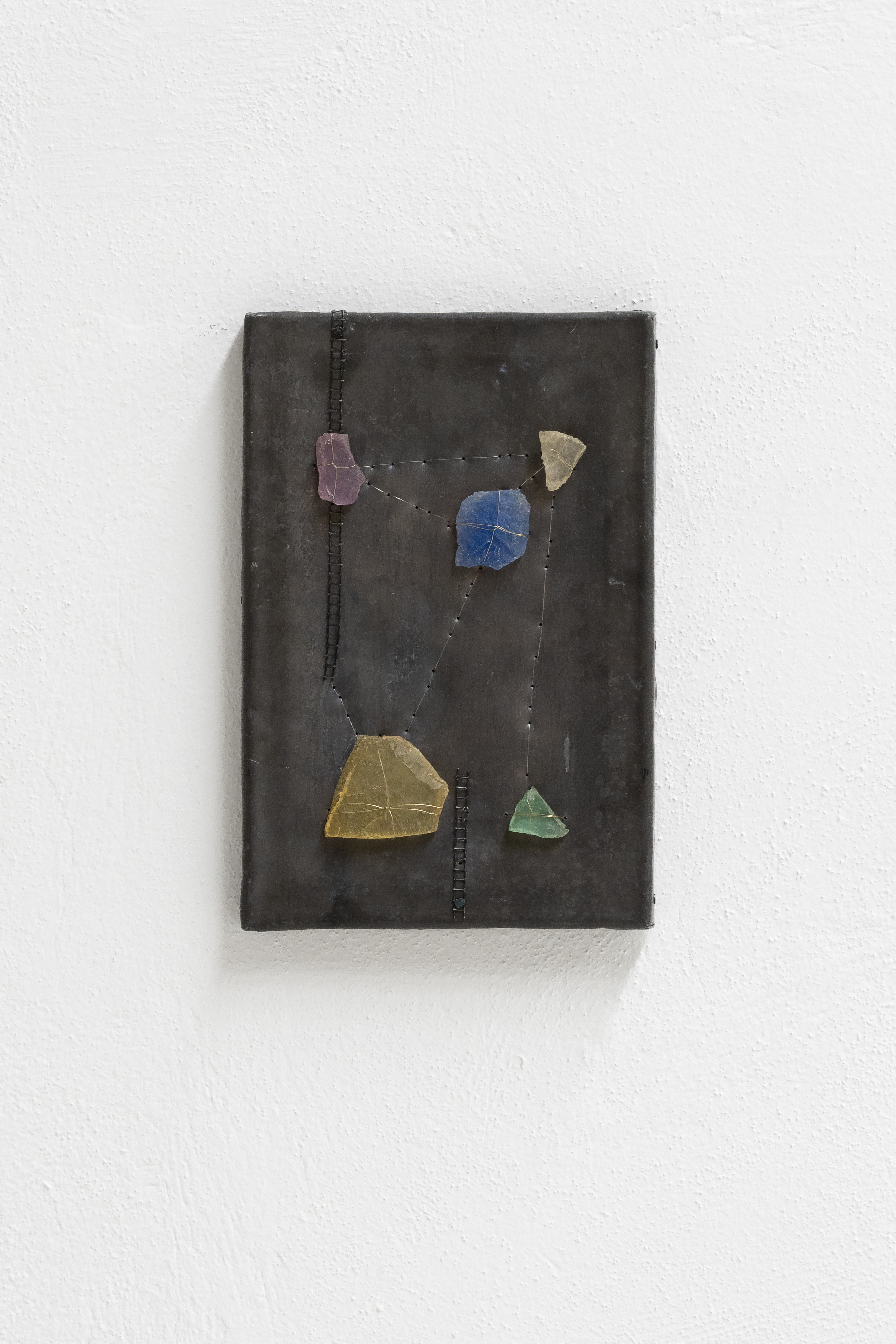 Perla Krauze Constelaci&oacute;n # 5, 2026 Lead sheet, resin stones, wire ladders. 11 3/4 x 7 7/8 in 30 x 20 cm