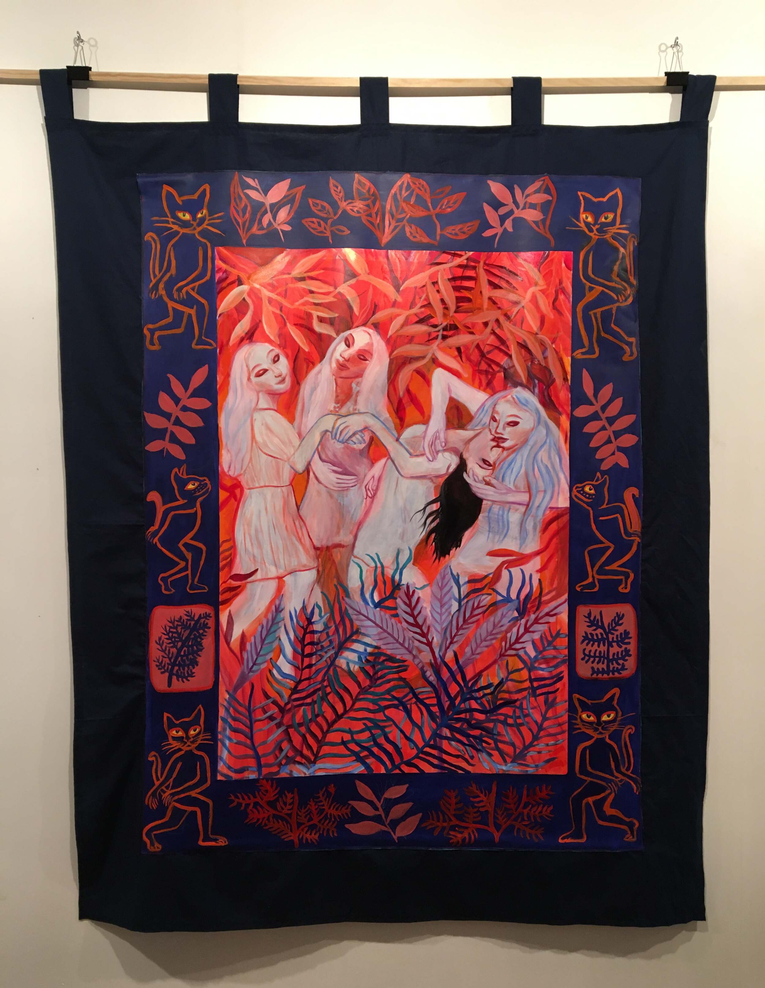 Nobody will judge you in Hell. 200 x 130 cm. Huile sur toile cousue sur rideau. 2020