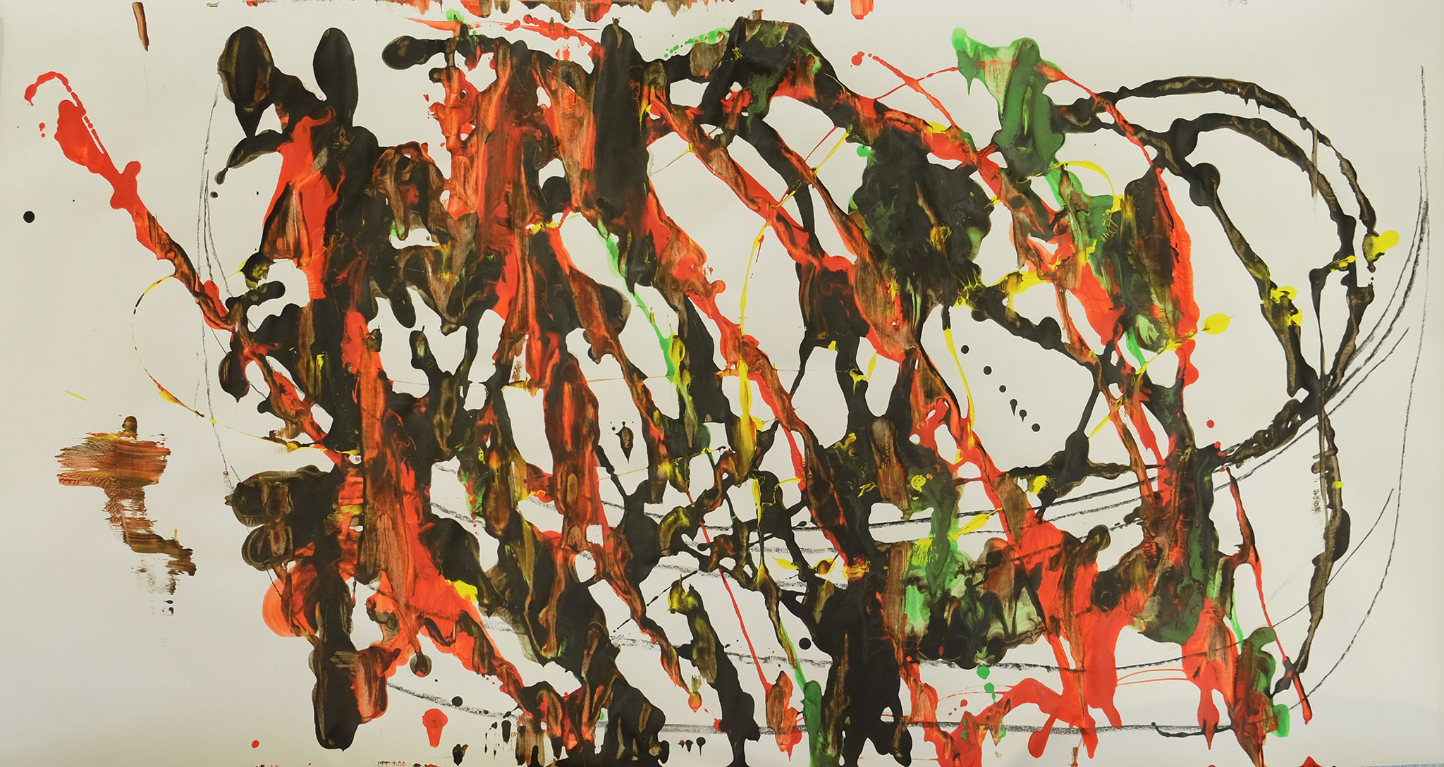 o.T. Acryl, Bleistift auf Papier, 70 x 140 cmr