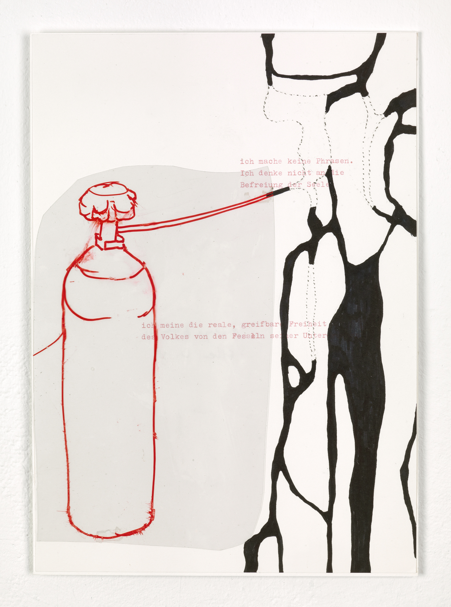 Fragments (Ellen W.)  – 6  Felt tip pen, gouache pen, acrylic sheet on typed paper 29,7 x 21 cm