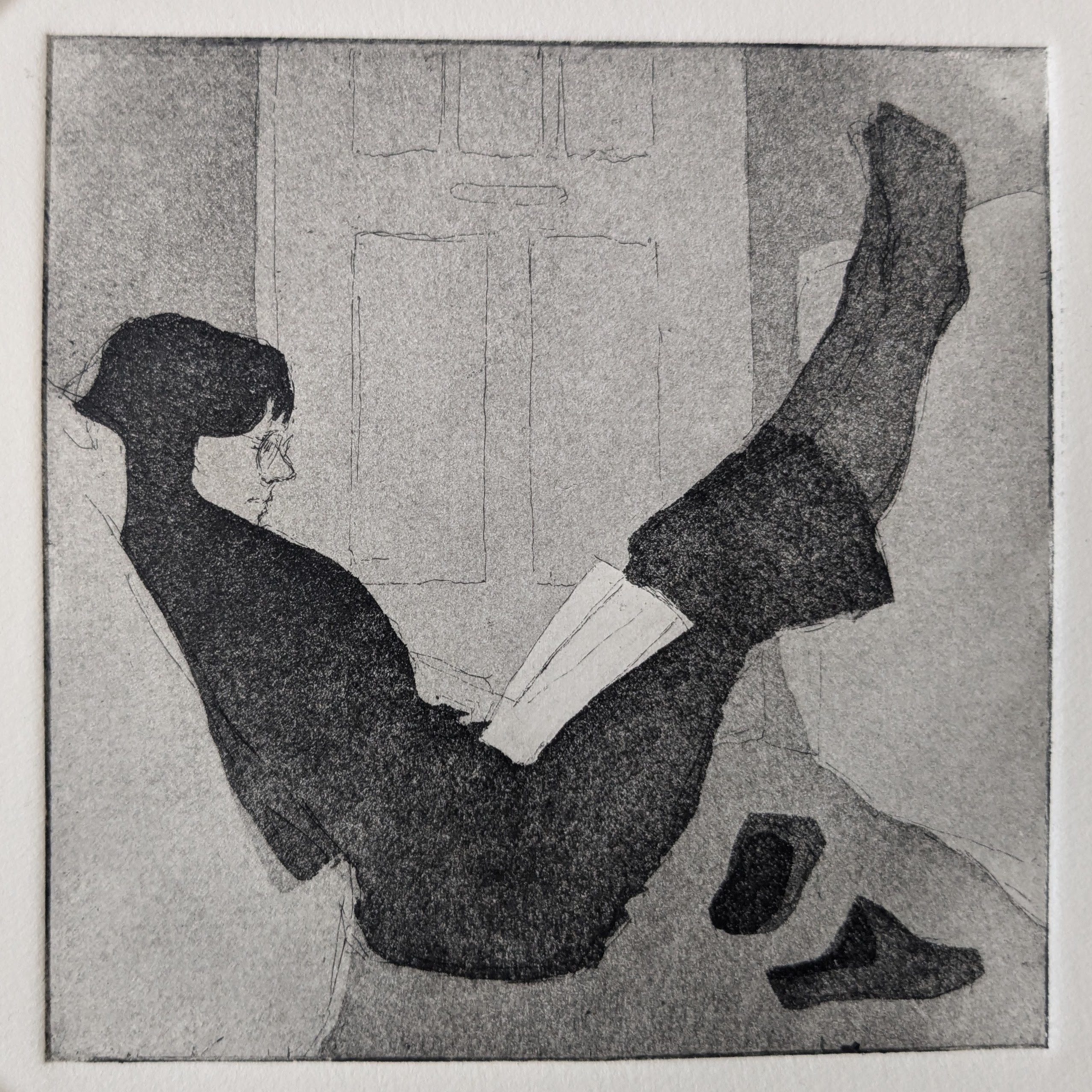 Mum reading, (Etching), 2024