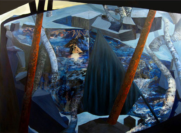 "Her Flag and The Future Boathouses”, acrylic, oil on polycarbonate, 72x96”, 183x244cm 