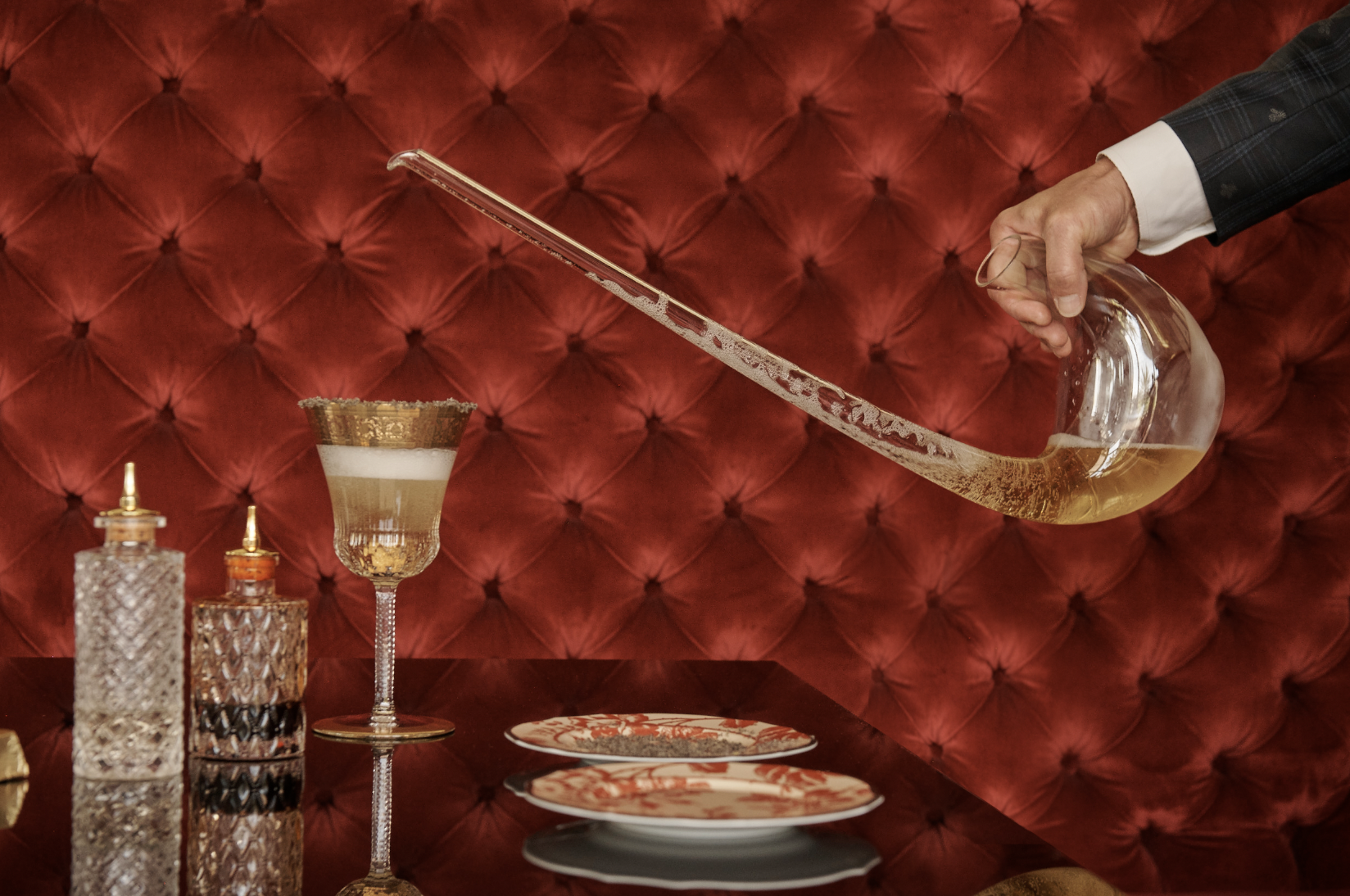 after (cleaned line in the cushion, crumbs on table)