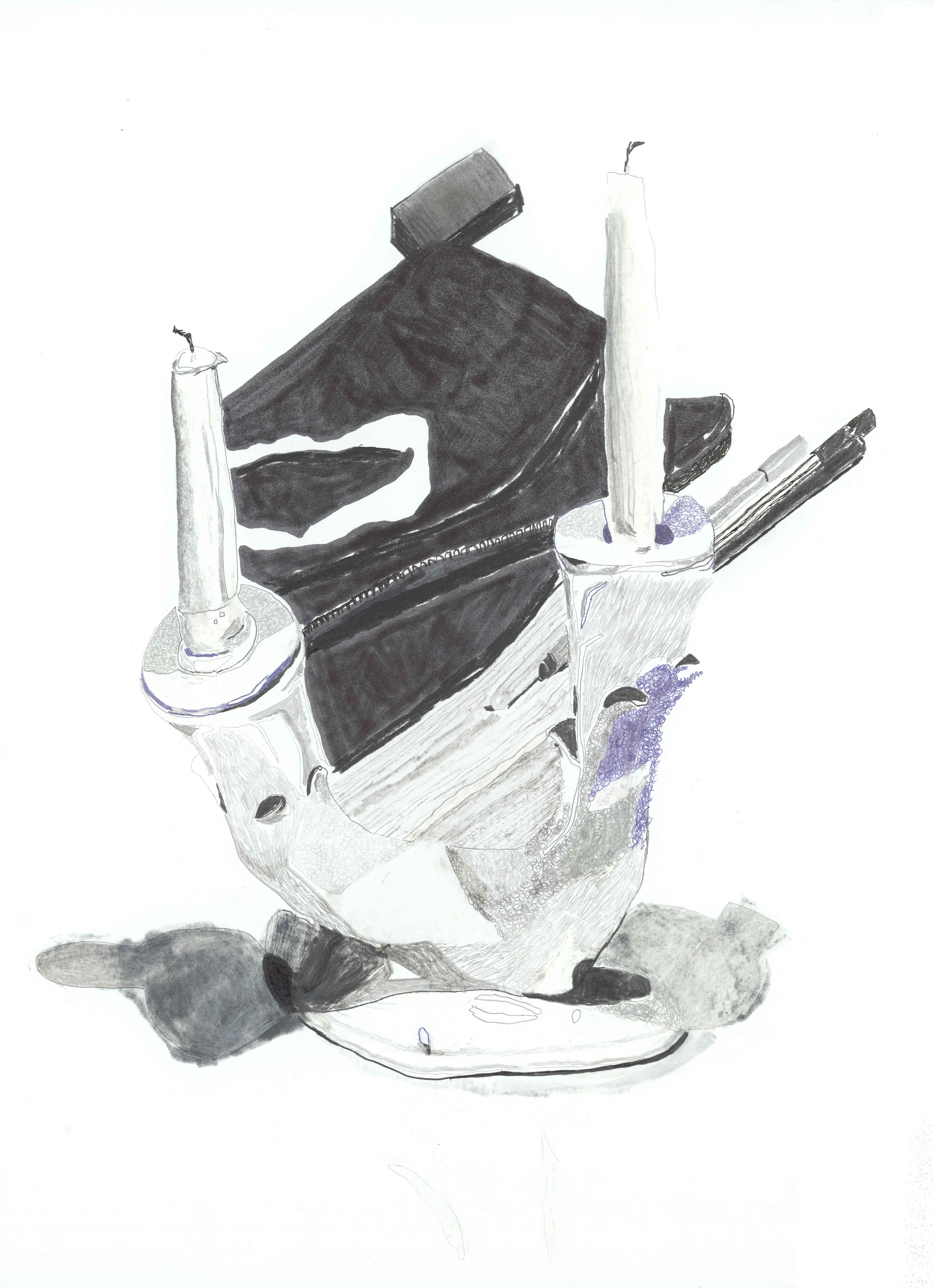 poke ball, pencil, copying pencil, white crayon, marker on paper,  50 x 36 cm , 2015