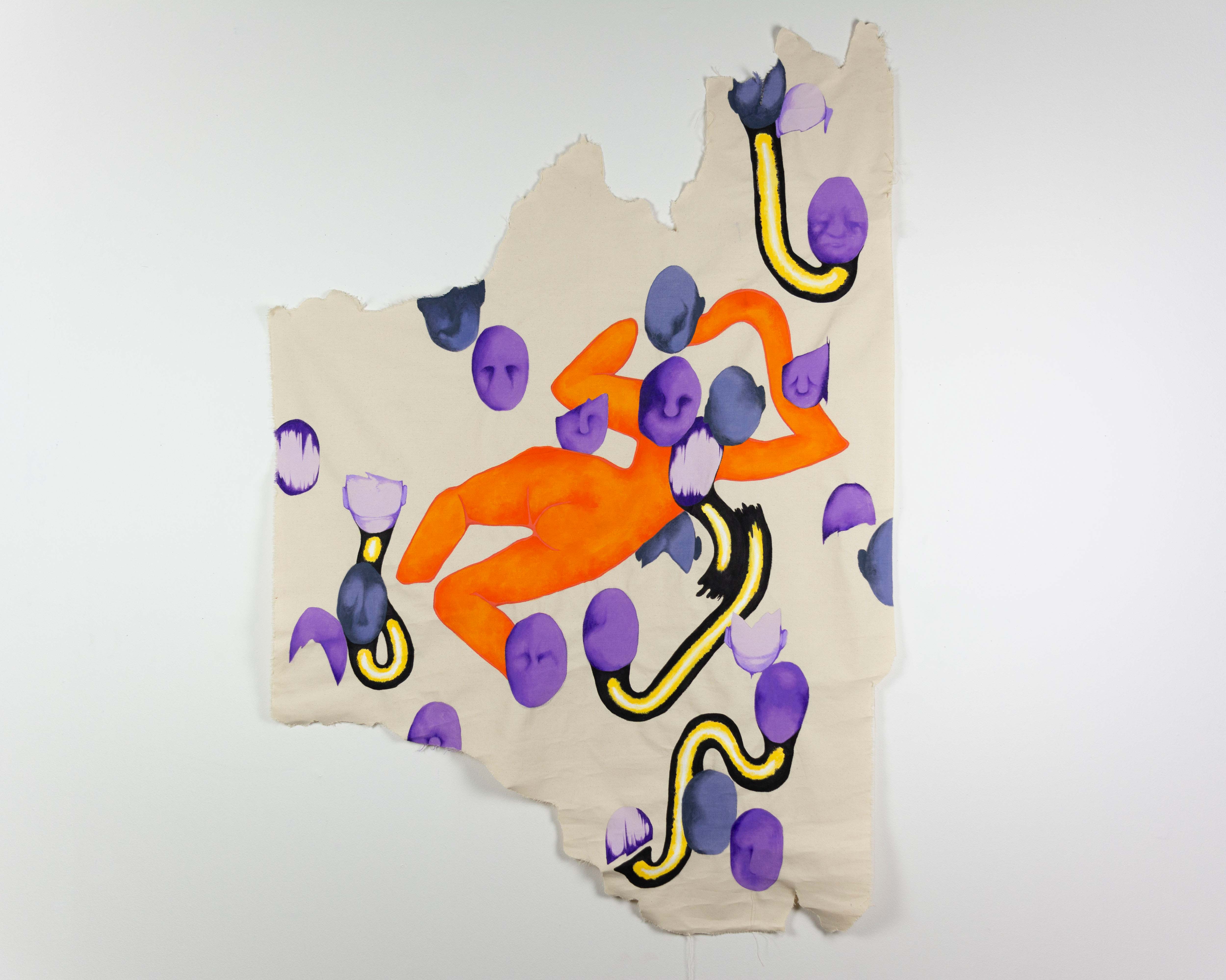 Conspiracy,  2022,  Acrylic paint on raw canvas, 56"x 39"