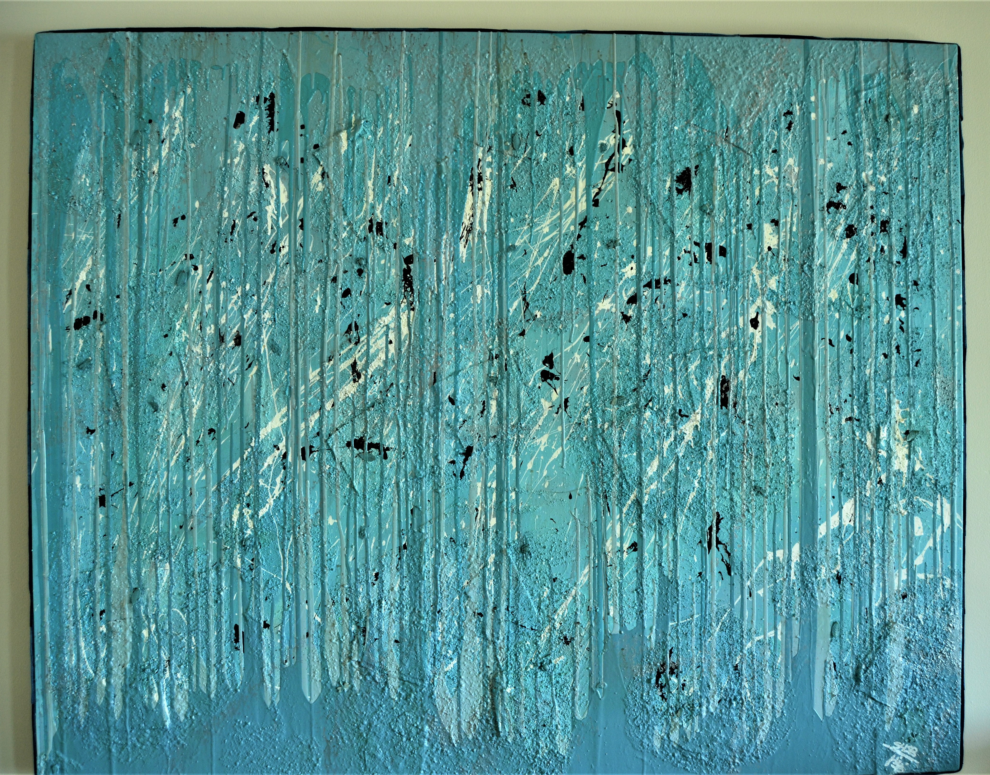 "Electron Blue" Spray Paint, Latex Paint, Jewelry Bits, Sand, Blue Jean, Canvas