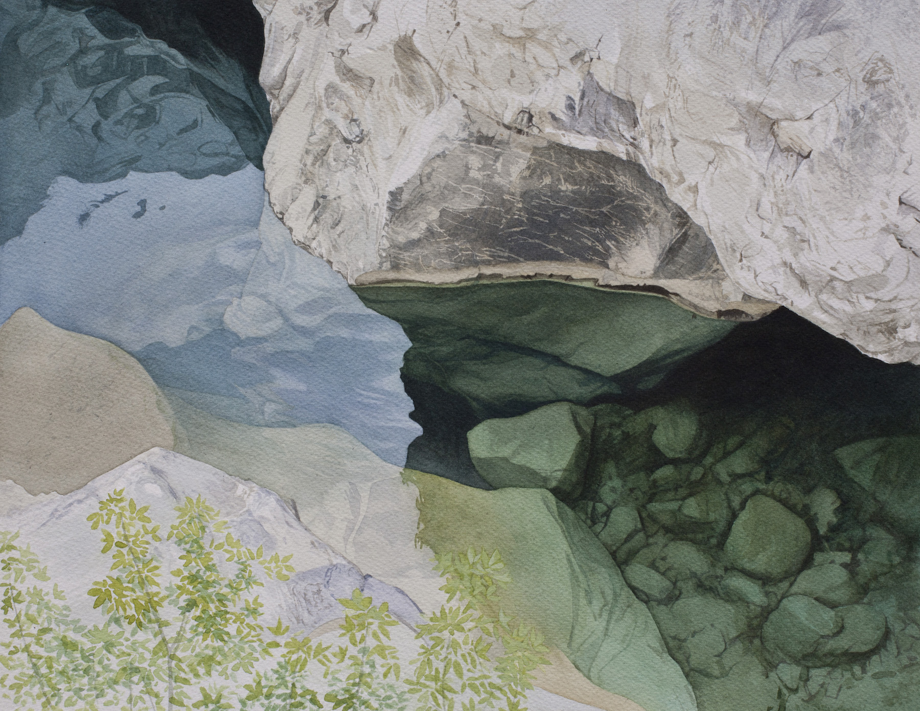A l'entr&eacute;e des gorges de Galamus (aquarelle, 38x47,5cm, avril-mai 2025)