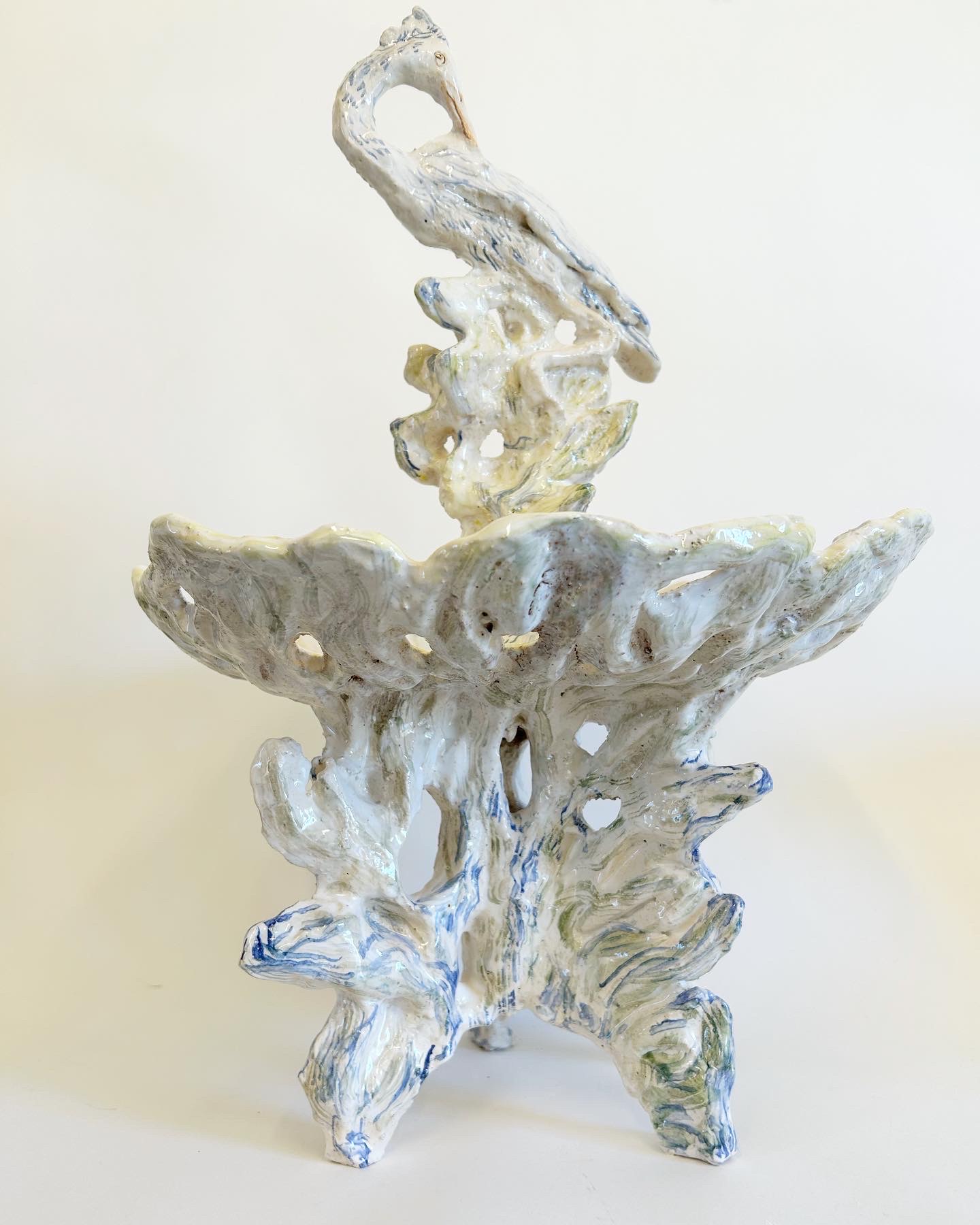 fruit bowl with heron (view 2), glazed stoneware