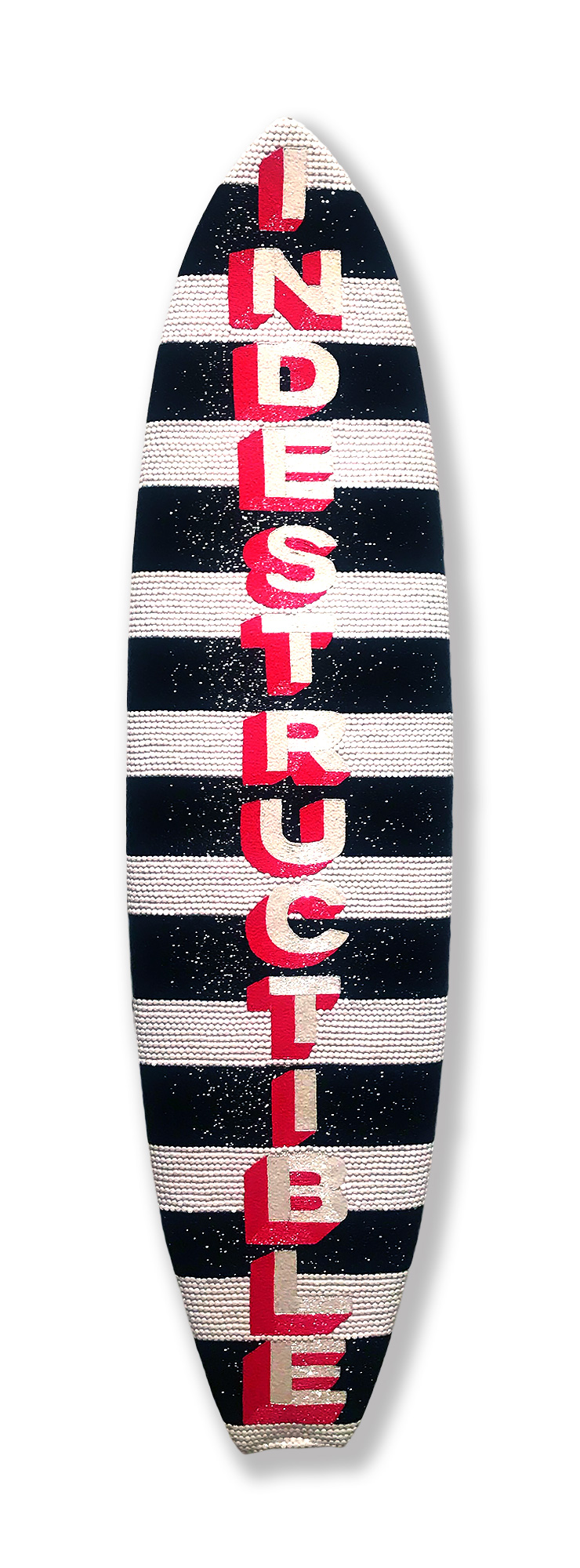  Indestructible Stripe Surf   Beads and rhinestones on surfboard  7 Ft. 1 Inch 