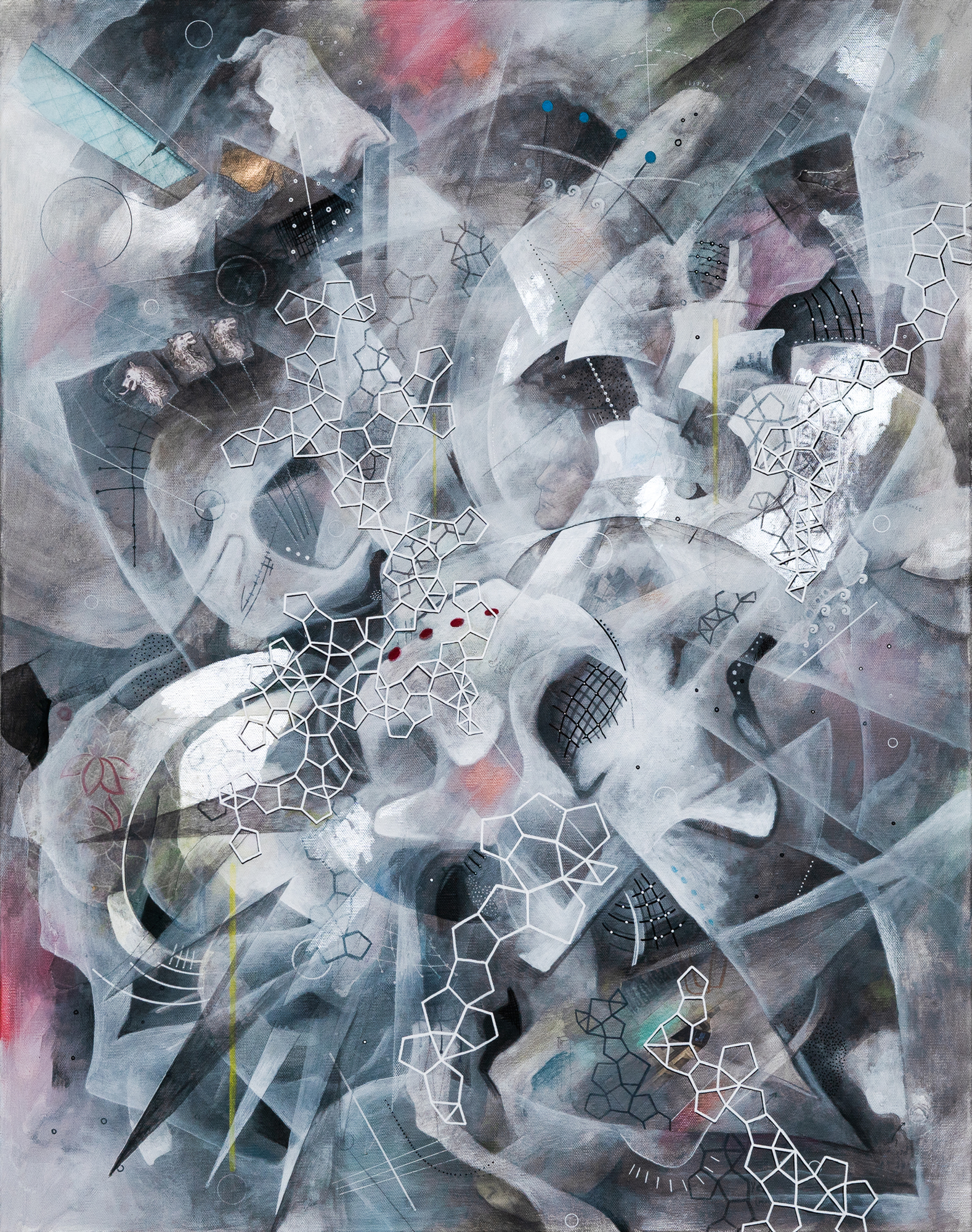 Untitled, 2023, Acrylic, graphite, pastel, charcoal on canvas 24 x 30 inches