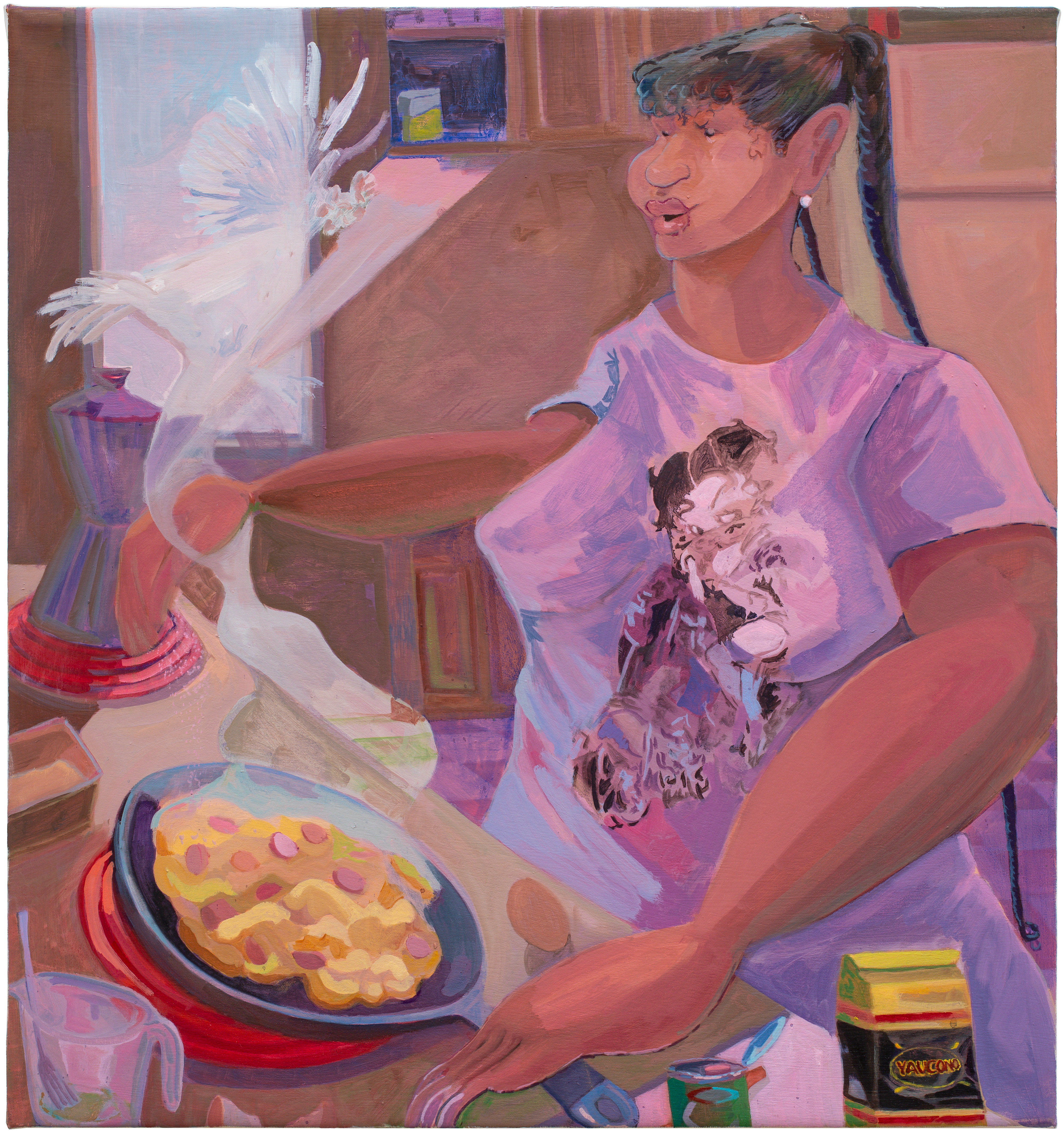 High heat, Cafe Molido, 2021, oil on canvas, satin, 30 x 32 in.