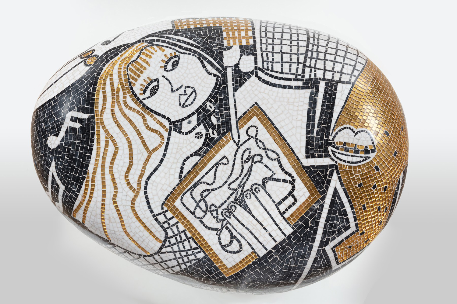 “Ipad (white),” 2020, fiberglass, stone, grout, 41" x 31" x 16” 