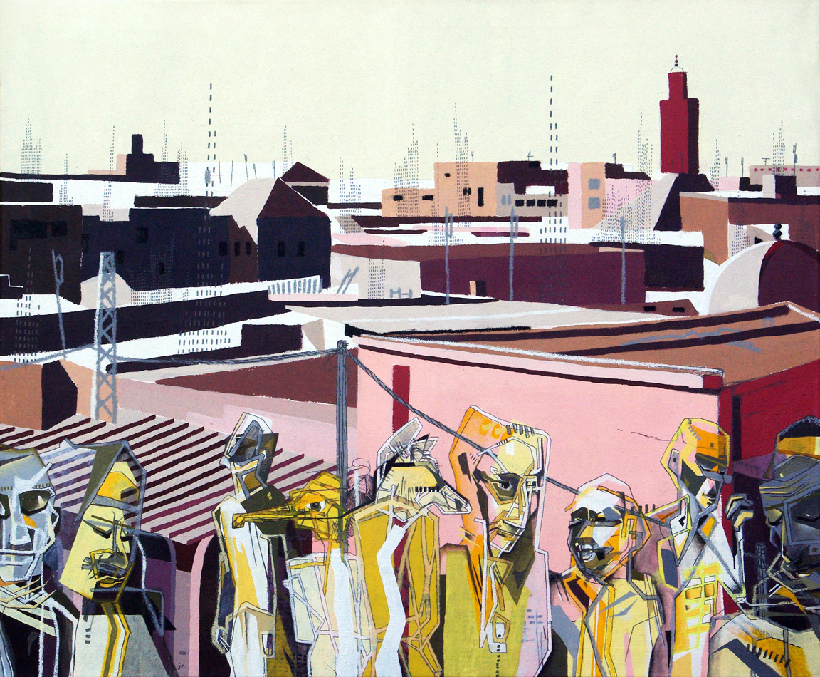 DER STADTLAUF  ·  acrylic, crayon, pencil on canvas  ·  100 x 120 cm 