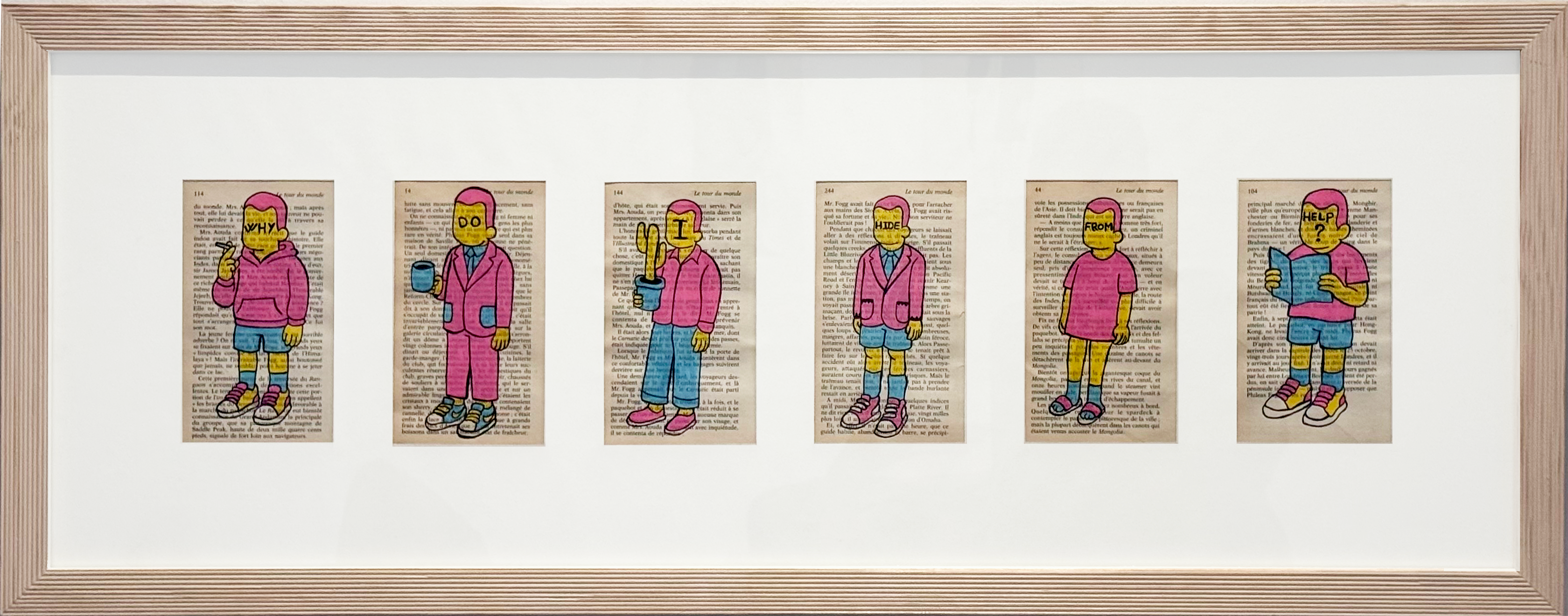 Hamza Sellmy, Why do I hide from help?, Acrylique sur papier et toile, 104x40cm, 2025