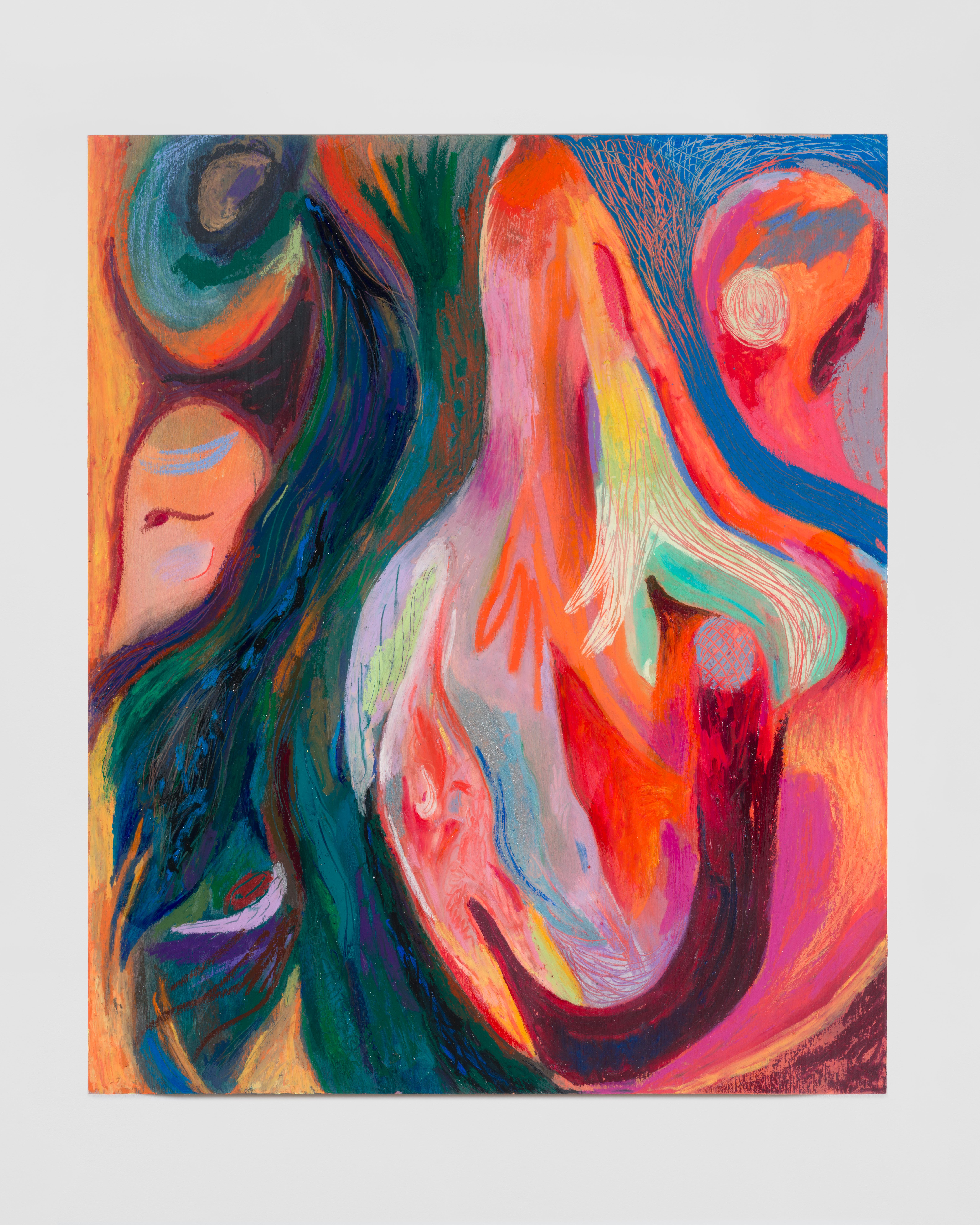 what if i trust myself endlessly? 2023. Oil pastel and acrylic on panel. 24” x 20”