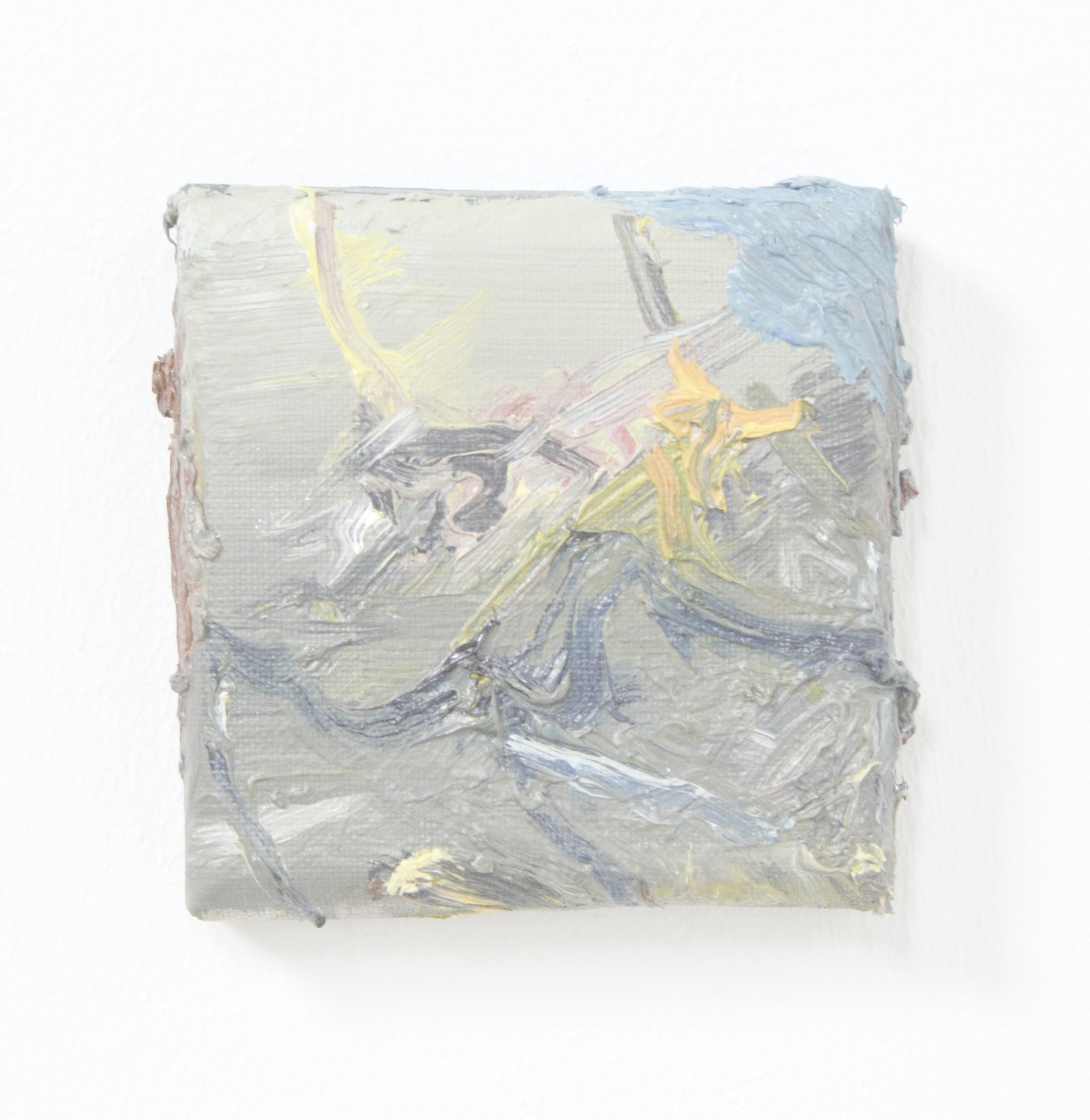 In the end his voice will be the sound of elevator doors, oil on linen, 10 x 10cm, 2021